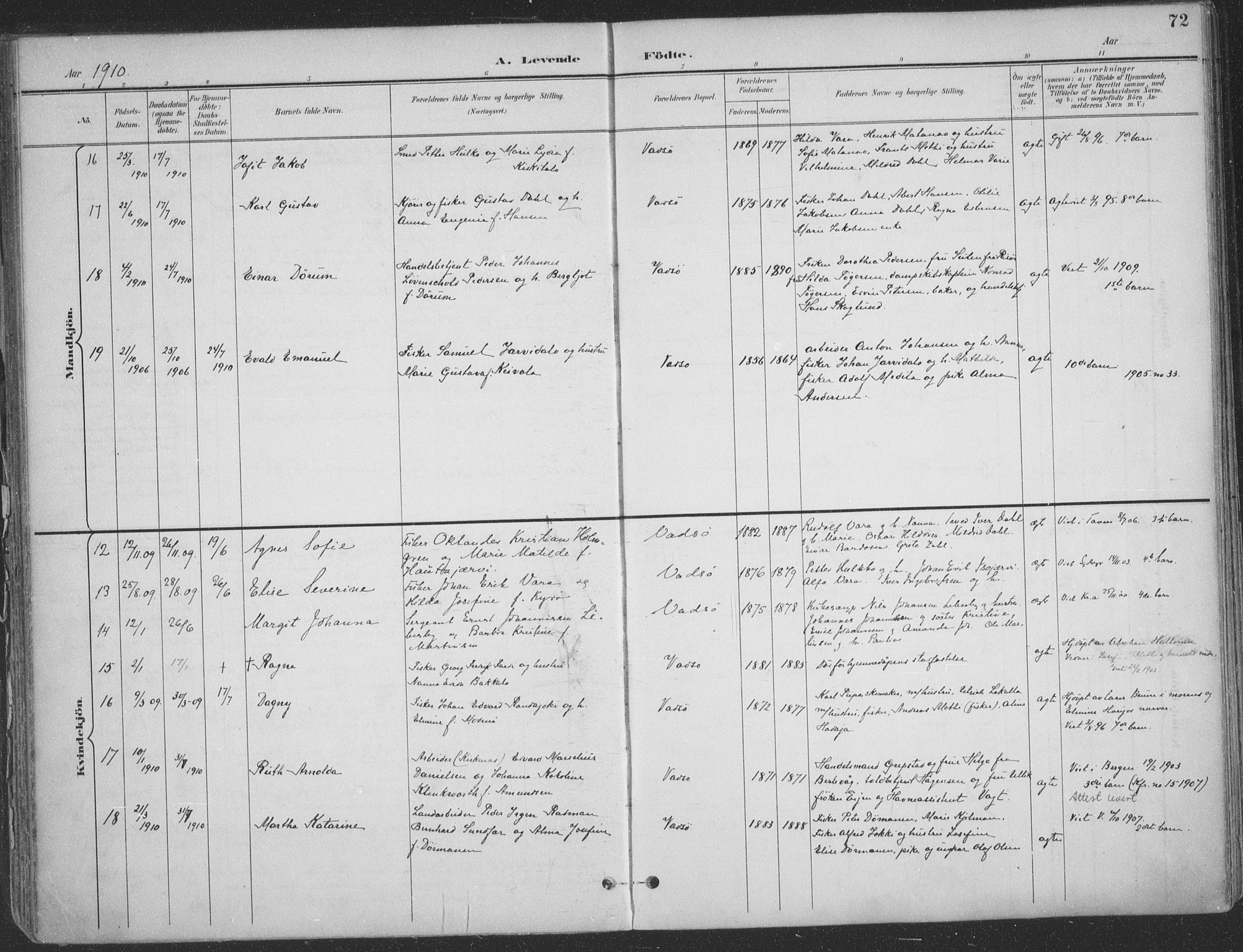 Vadsø sokneprestkontor, AV/SATØ-S-1325/H/Ha/L0007kirke: Parish register (official) no. 7, 1896-1916, p. 72