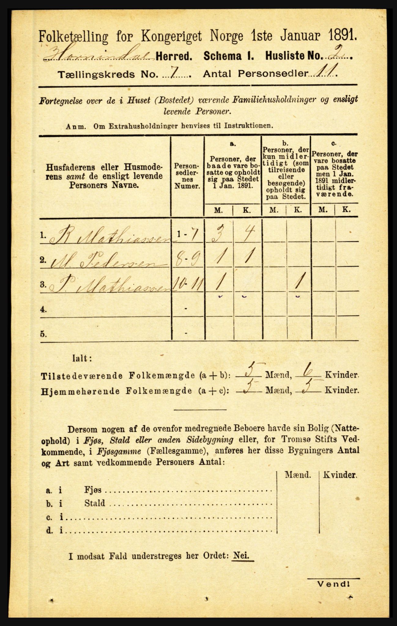 RA, 1891 census for 1444 Hornindal, 1891, p. 1728