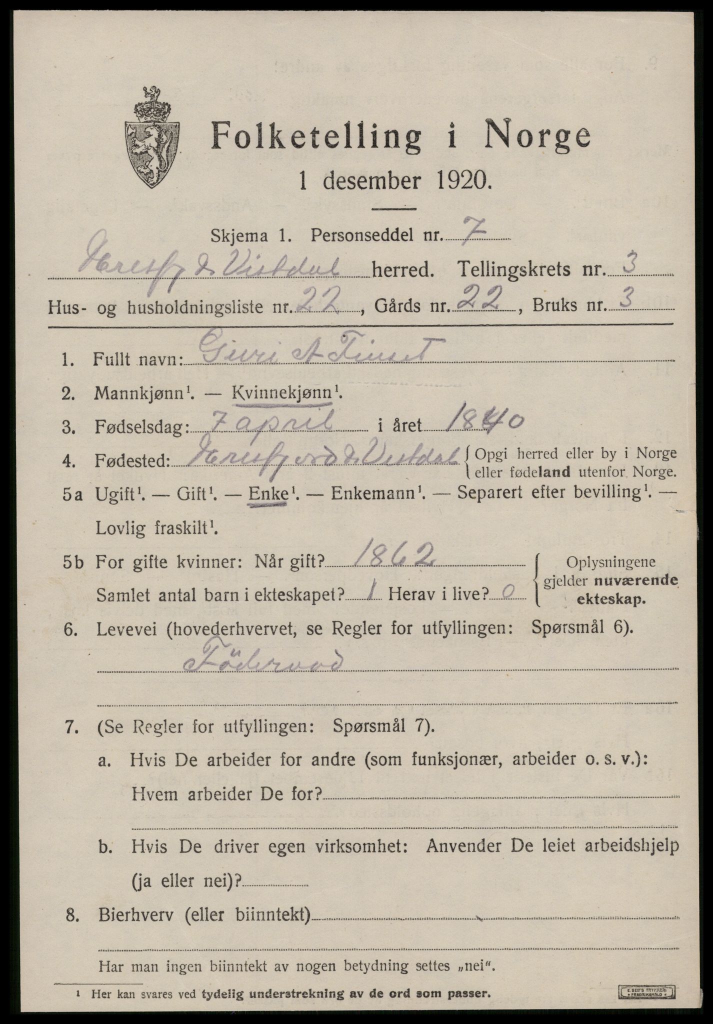 SAT, 1920 census for Eresfjord og Vistdal, 1920, p. 1977