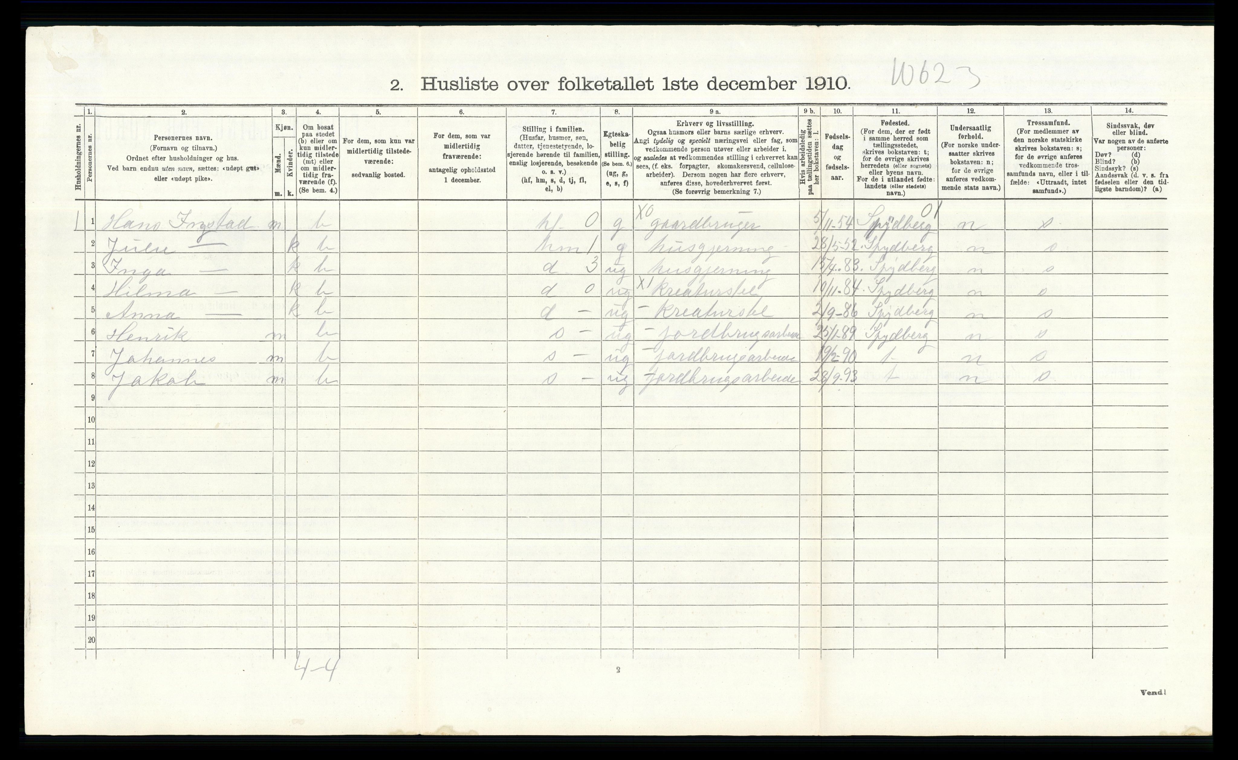 RA, 1910 census for Enebakk, 1910, p. 834