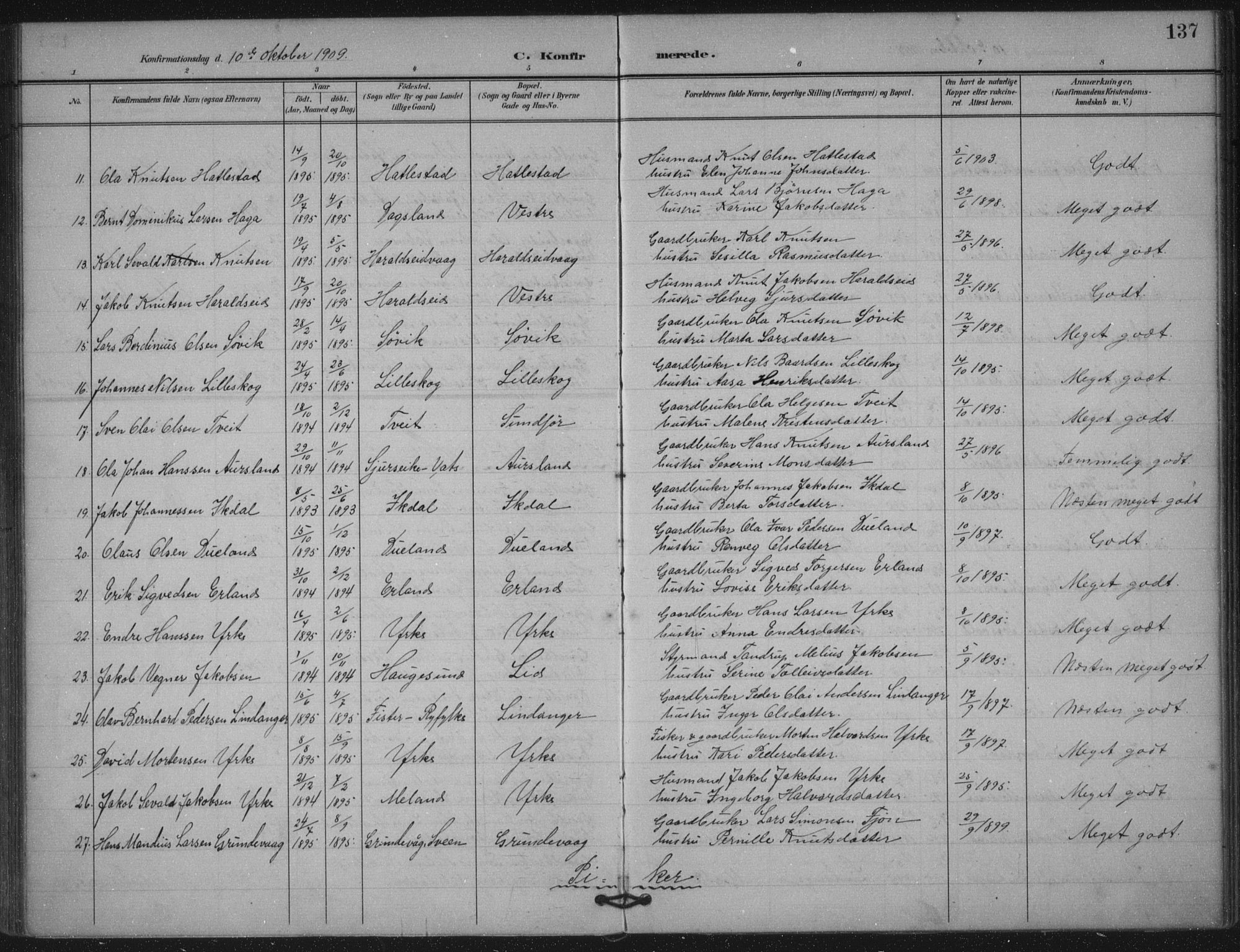 Skjold sokneprestkontor, AV/SAST-A-101847/H/Ha/Haa/L0011: Parish register (official) no. A 11, 1897-1914, p. 137