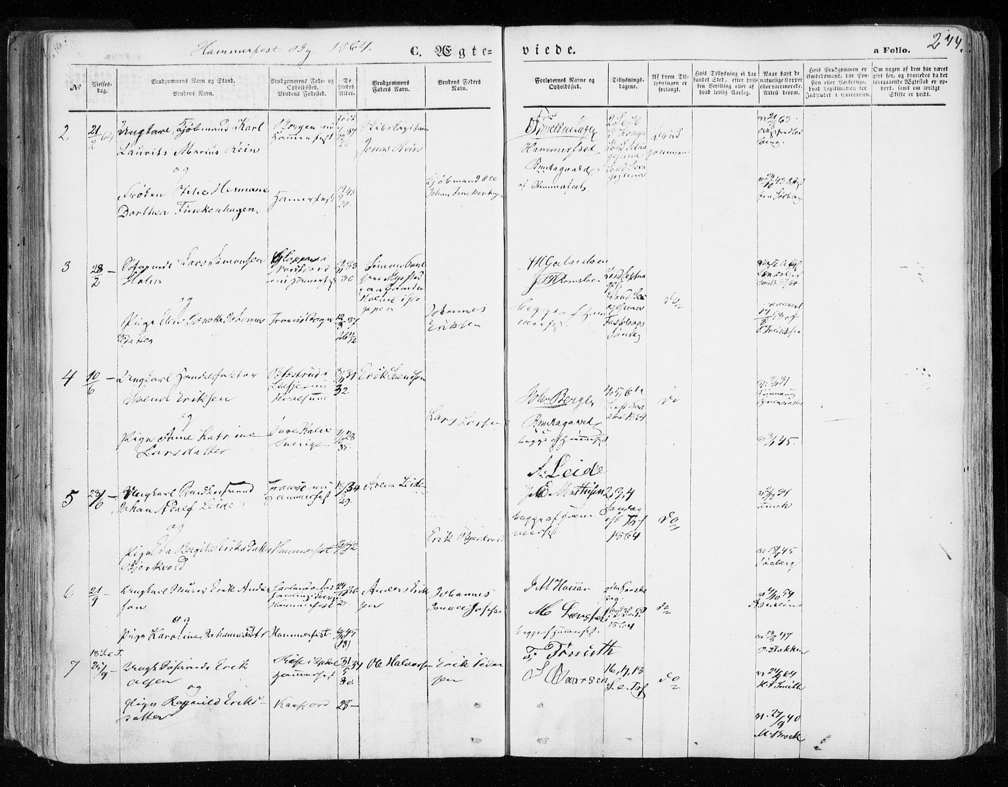 Hammerfest sokneprestkontor, SATØ/S-1347/H/Ha/L0005.kirke: Parish register (official) no. 5, 1857-1869, p. 244