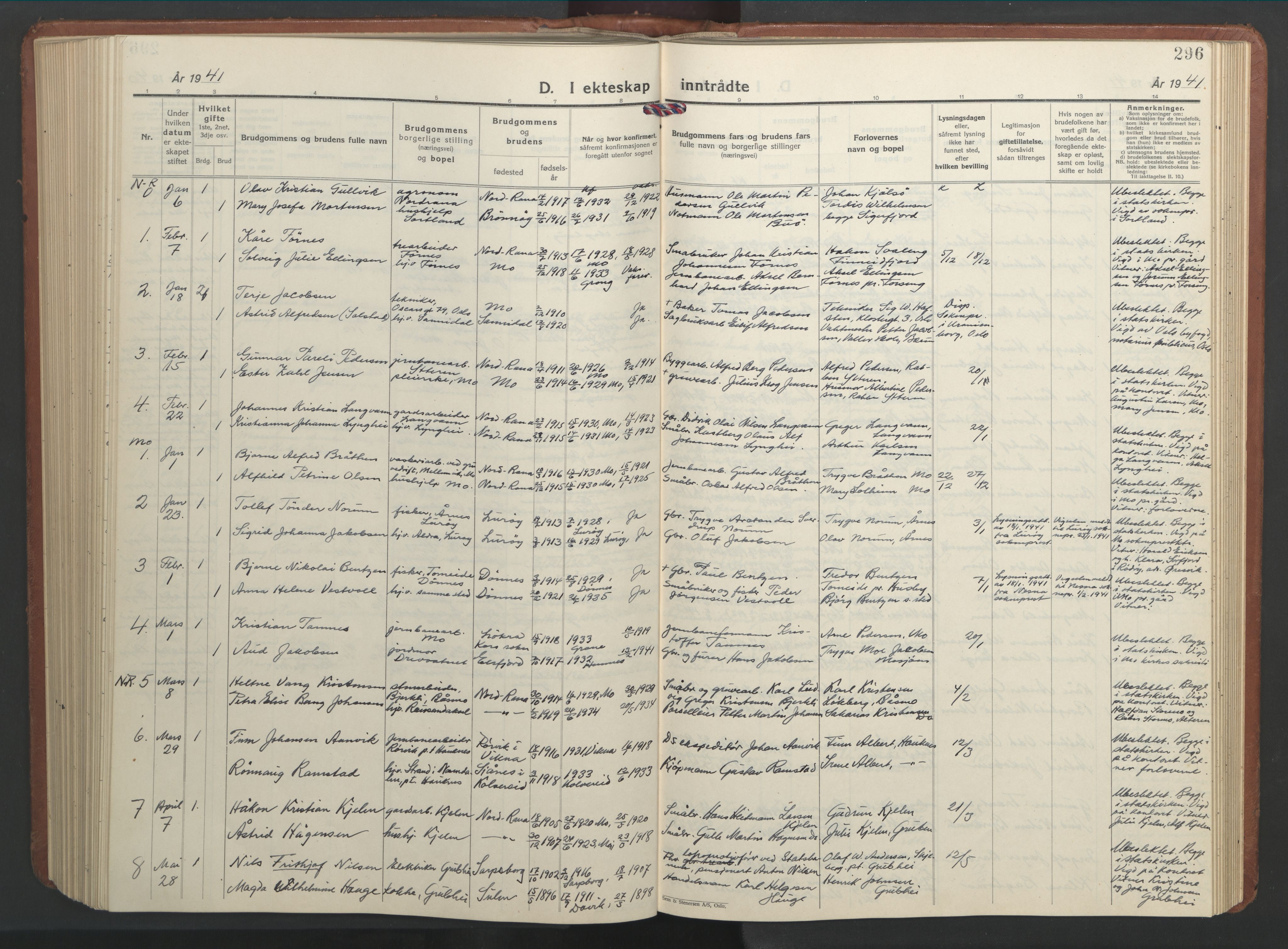 Ministerialprotokoller, klokkerbøker og fødselsregistre - Nordland, AV/SAT-A-1459/827/L0425: Parish register (copy) no. 827C14, 1931-1946, p. 296