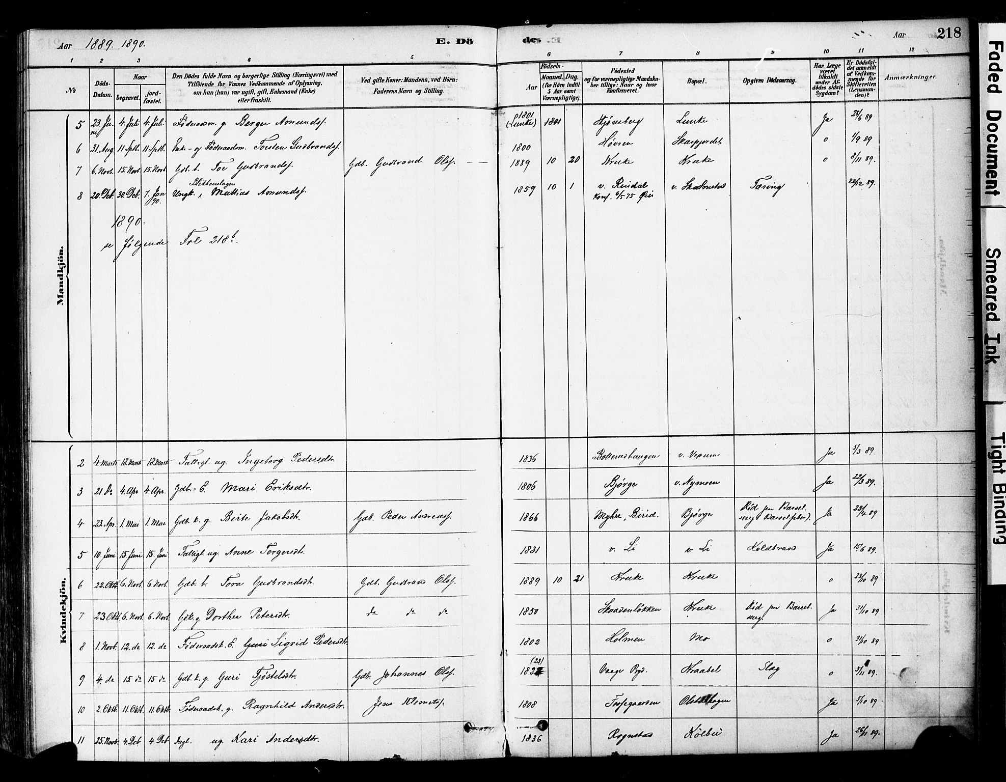 Øyer prestekontor, AV/SAH-PREST-084/H/Ha/Haa/L0008: Parish register (official) no. 8, 1878-1897, p. 218