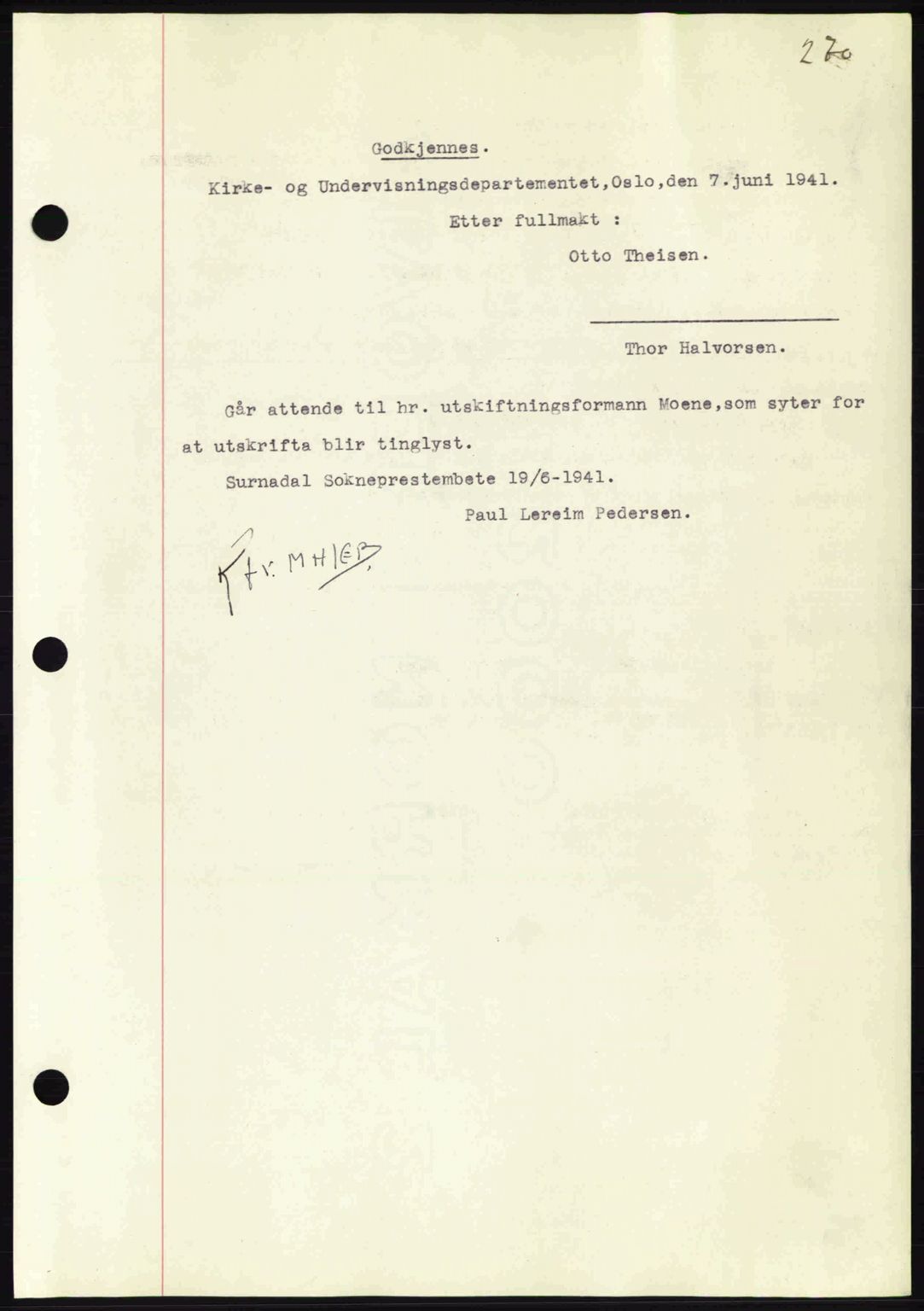 Nordmøre sorenskriveri, AV/SAT-A-4132/1/2/2Ca: Mortgage book no. A91, 1941-1942, Diary no: : 2025/1941