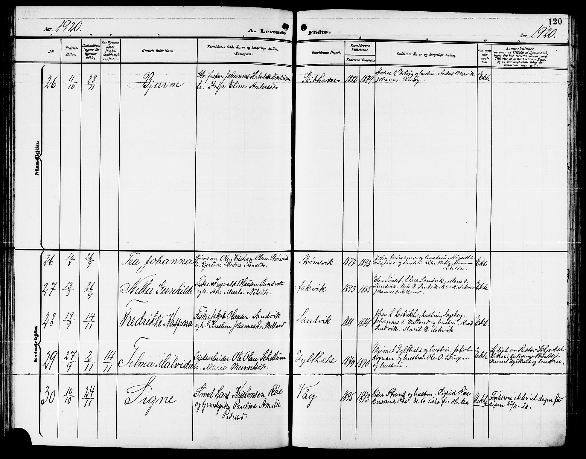 Ministerialprotokoller, klokkerbøker og fødselsregistre - Møre og Romsdal, AV/SAT-A-1454/578/L0910: Parish register (copy) no. 578C03, 1900-1921, p. 120