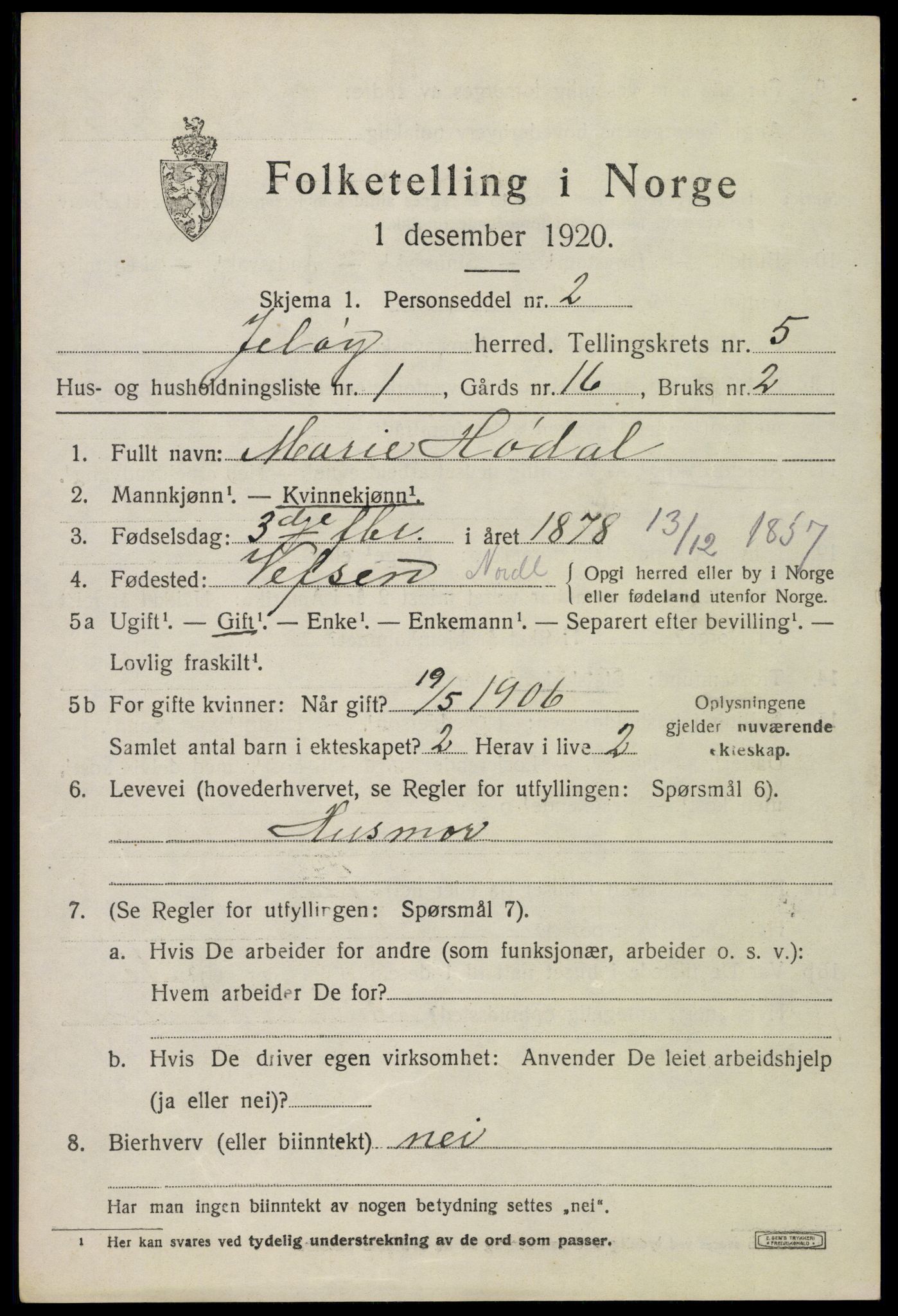 SAO, 1920 census for Moss land district, 1920, p. 6311