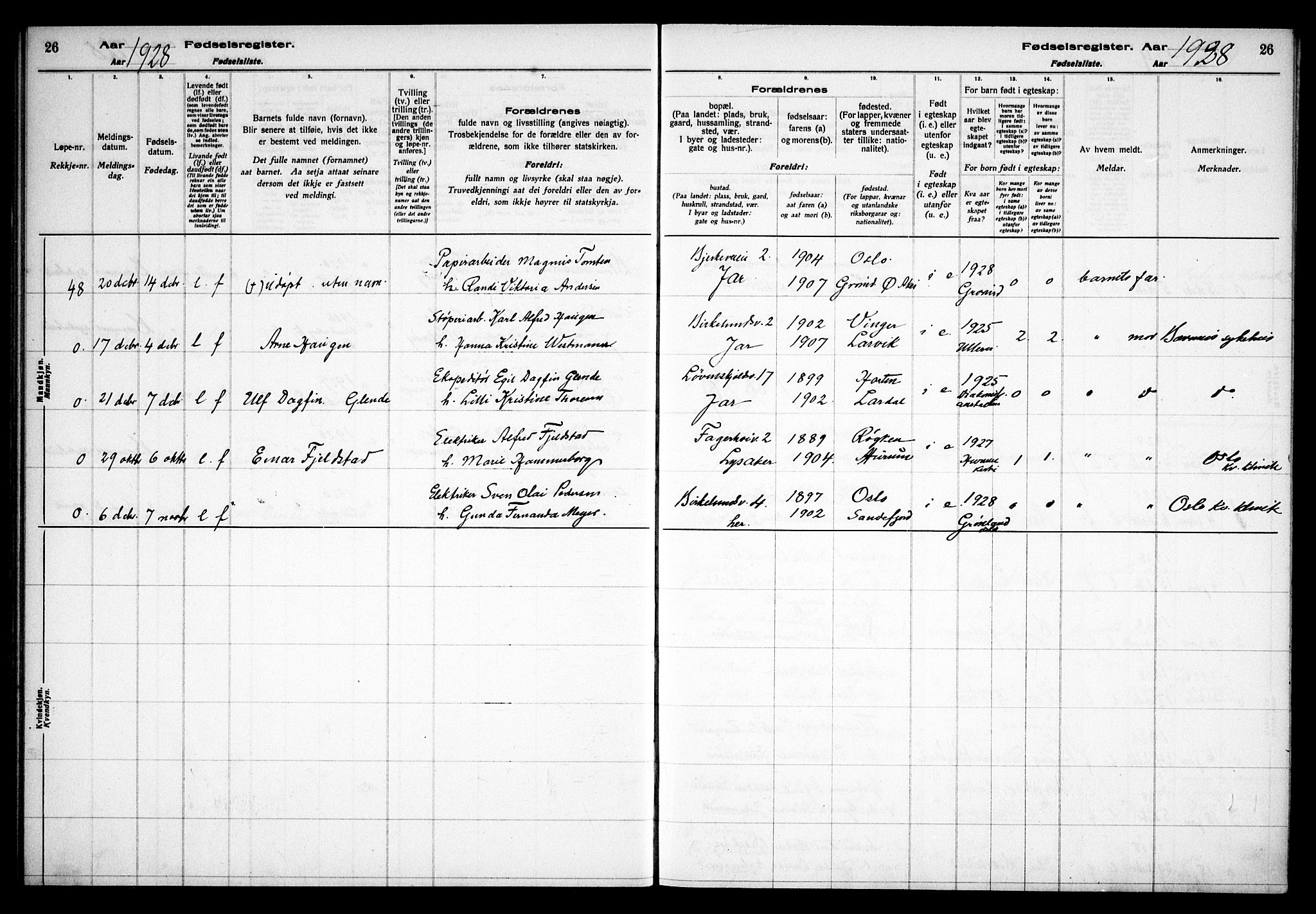 Østre Bærum prestekontor Kirkebøker, AV/SAO-A-10887/J/Ja/L0003: Birth register no. 3, 1928-1933, p. 26