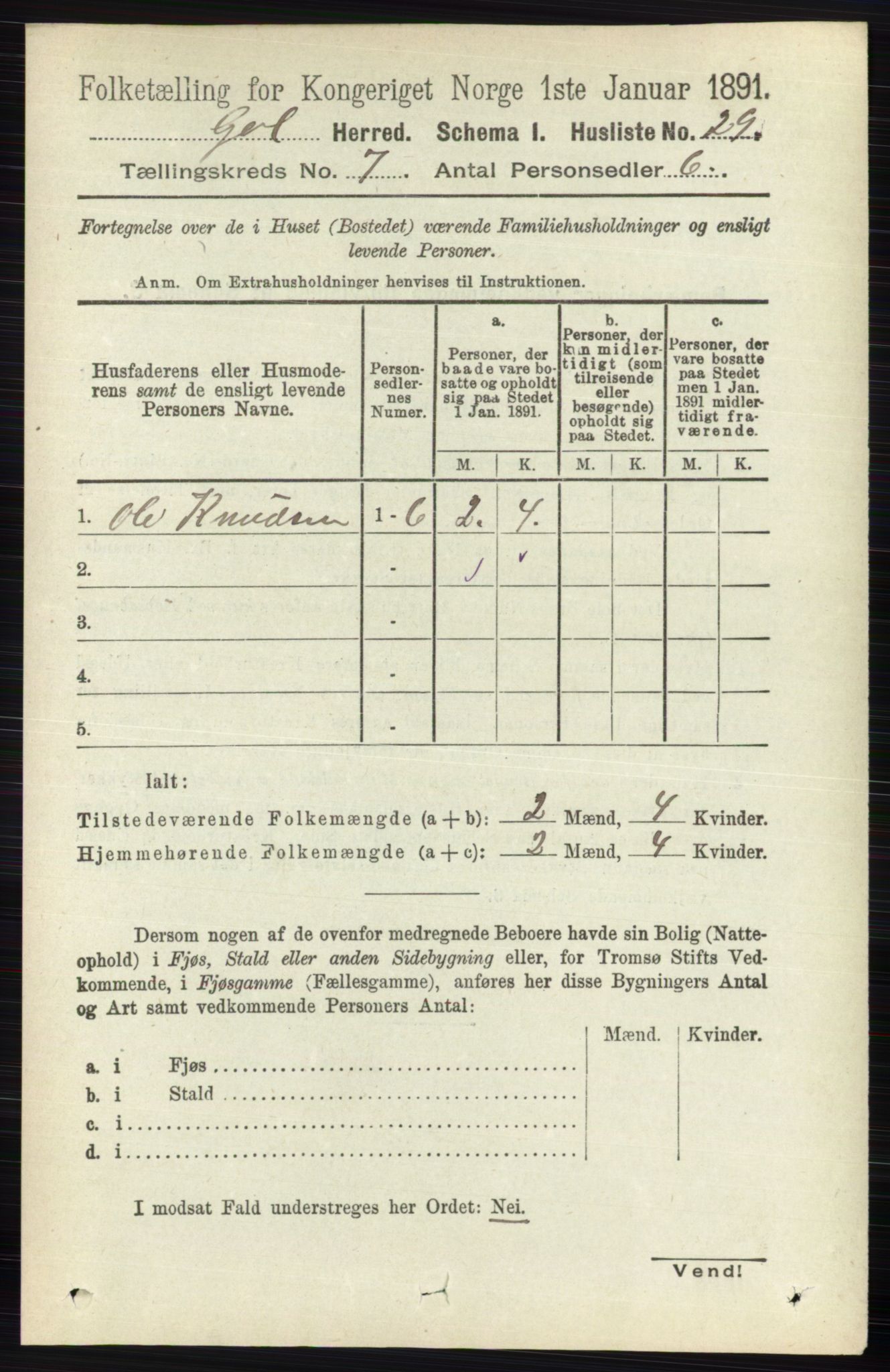 RA, 1891 census for 0617 Gol og Hemsedal, 1891, p. 2800