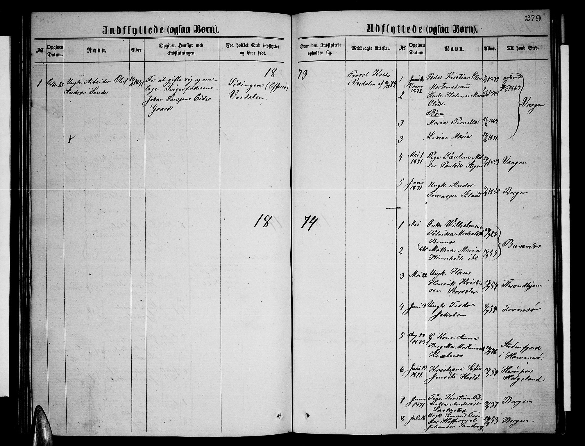 Ministerialprotokoller, klokkerbøker og fødselsregistre - Nordland, AV/SAT-A-1459/855/L0815: Parish register (copy) no. 855C04, 1865-1878, p. 279