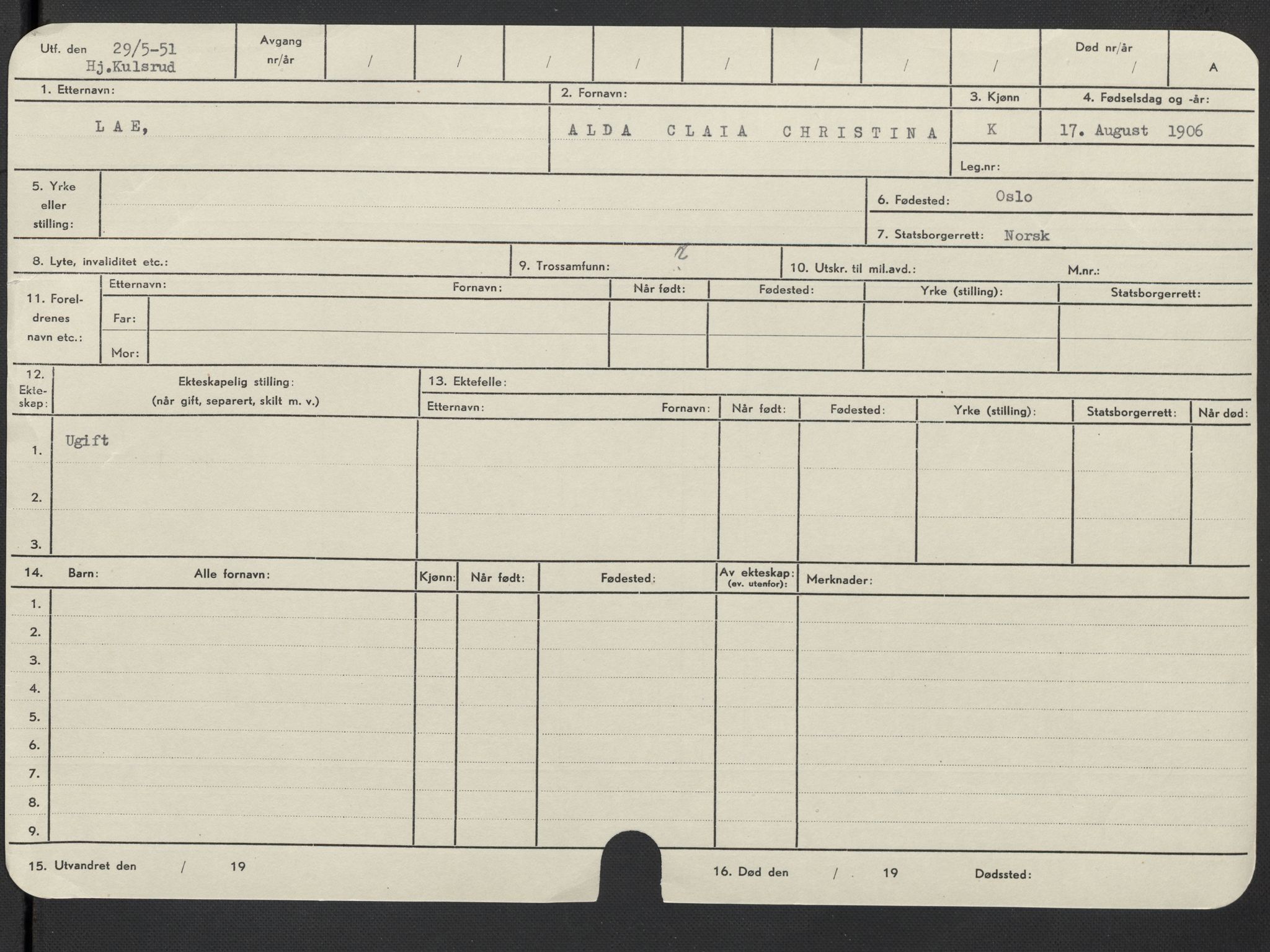 Oslo folkeregister, Registerkort, AV/SAO-A-11715/F/Fa/Fac/L0019: Kvinner, 1906-1914, p. 703b