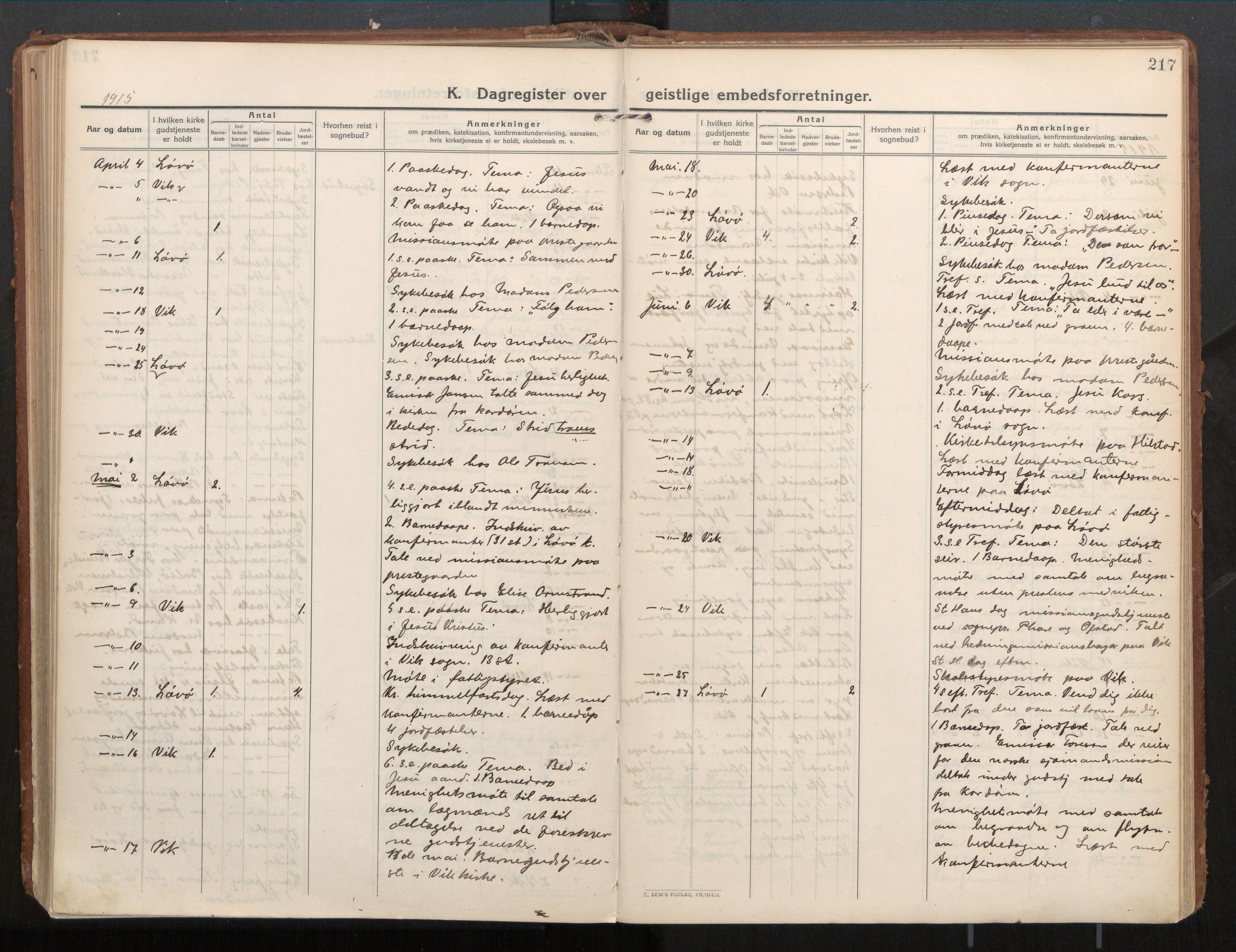 Ministerialprotokoller, klokkerbøker og fødselsregistre - Nord-Trøndelag, AV/SAT-A-1458/771/L0598: Parish register (official) no. 771A05, 1911-1937, p. 217