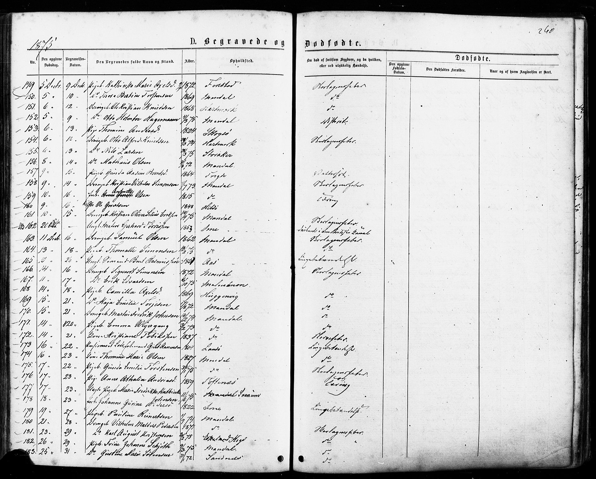 Mandal sokneprestkontor, SAK/1111-0030/F/Fa/Faa/L0015: Parish register (official) no. A 15, 1873-1879, p. 260