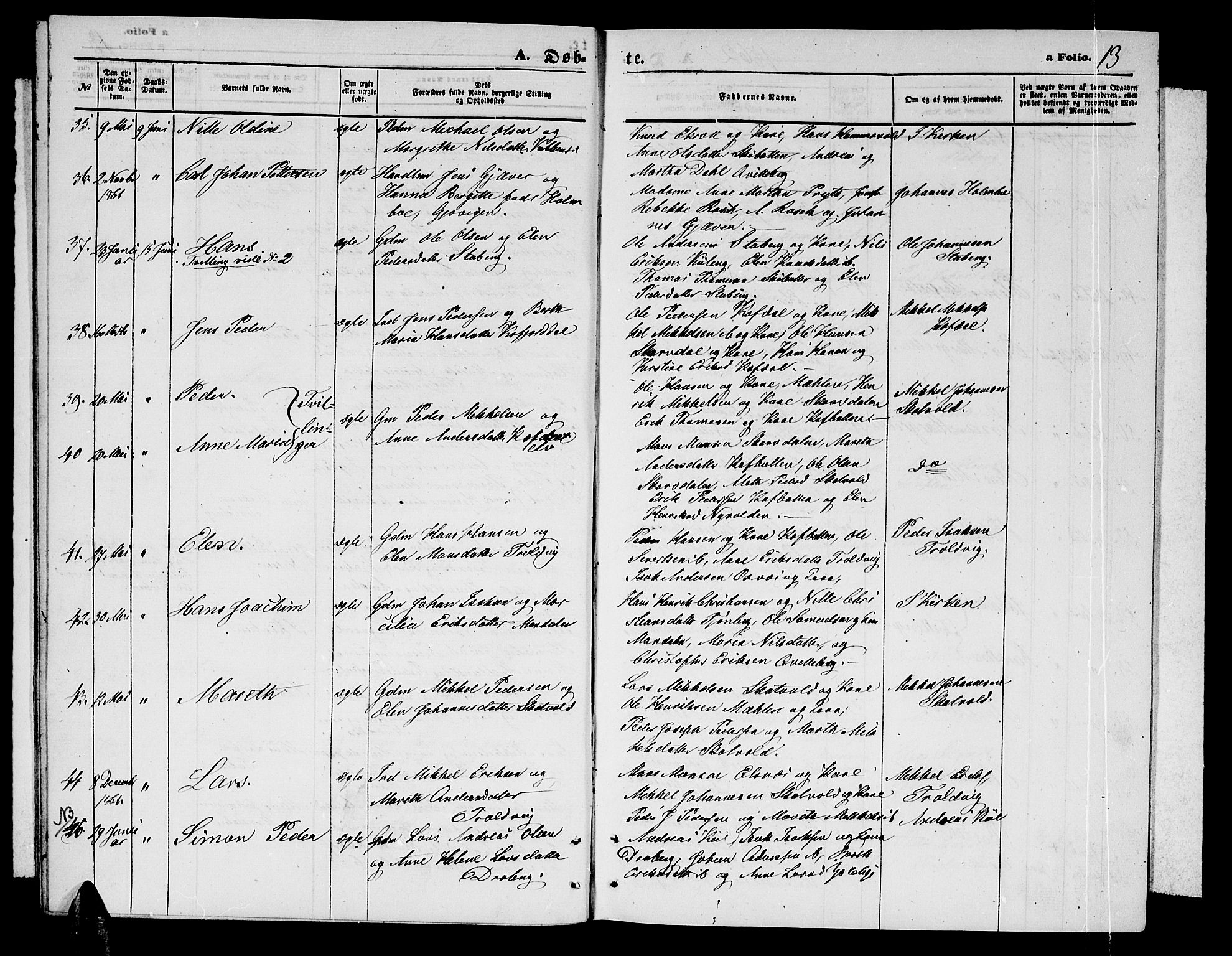 Lyngen sokneprestembete, AV/SATØ-S-1289/H/He/Heb/L0003klokker: Parish register (copy) no. 3, 1861-1867, p. 13