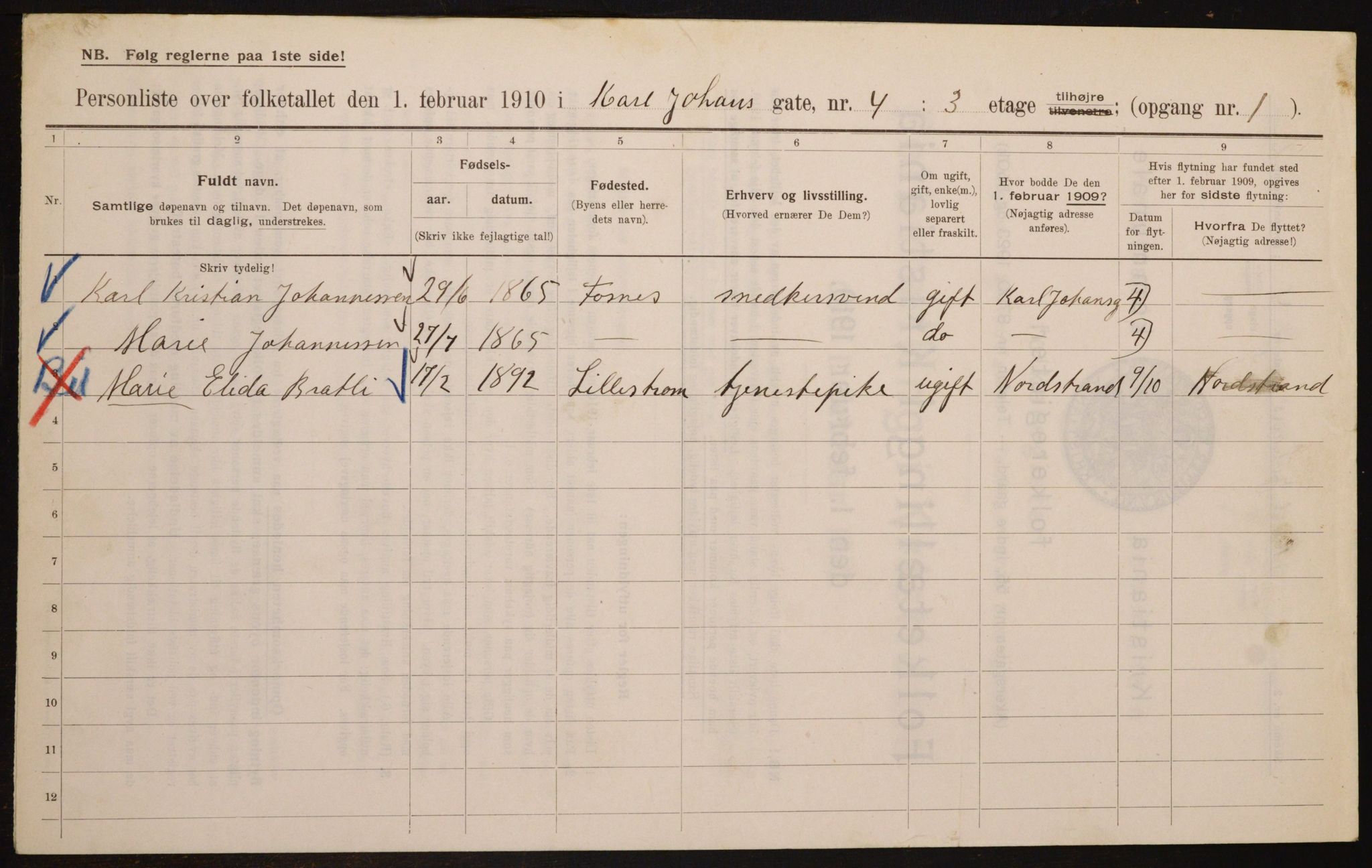 OBA, Municipal Census 1910 for Kristiania, 1910, p. 47293