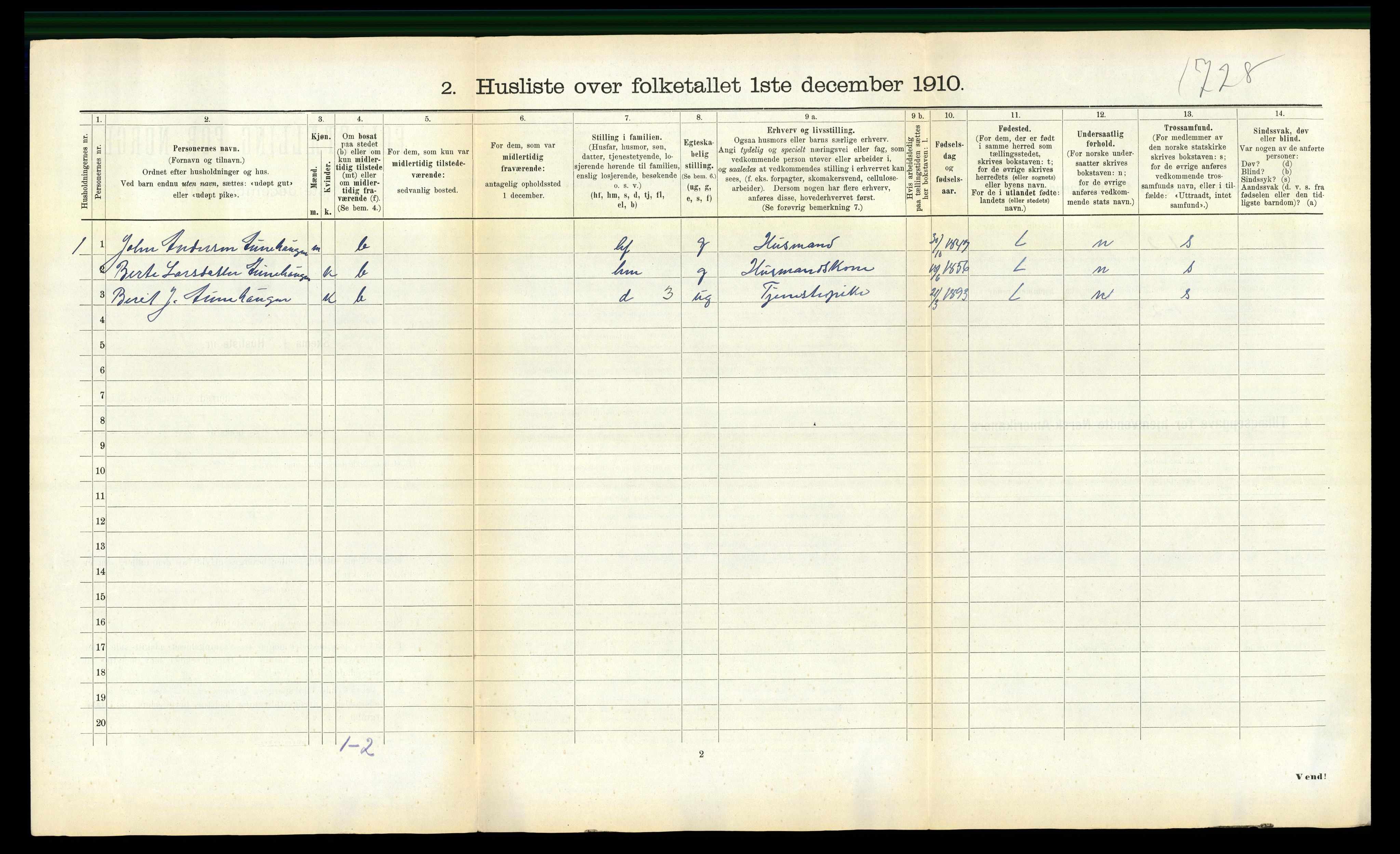 RA, 1910 census for Tydal, 1910, p. 82