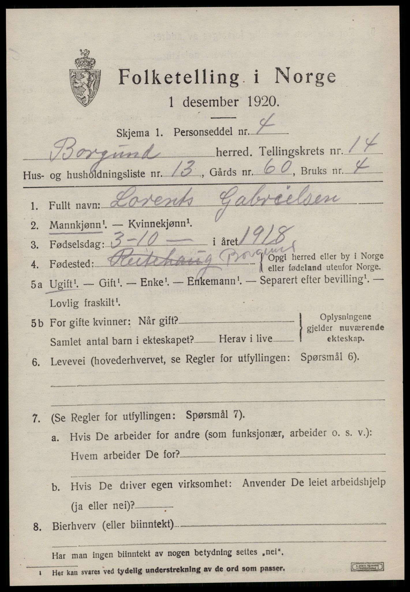 SAT, 1920 census for Borgund, 1920, p. 11236