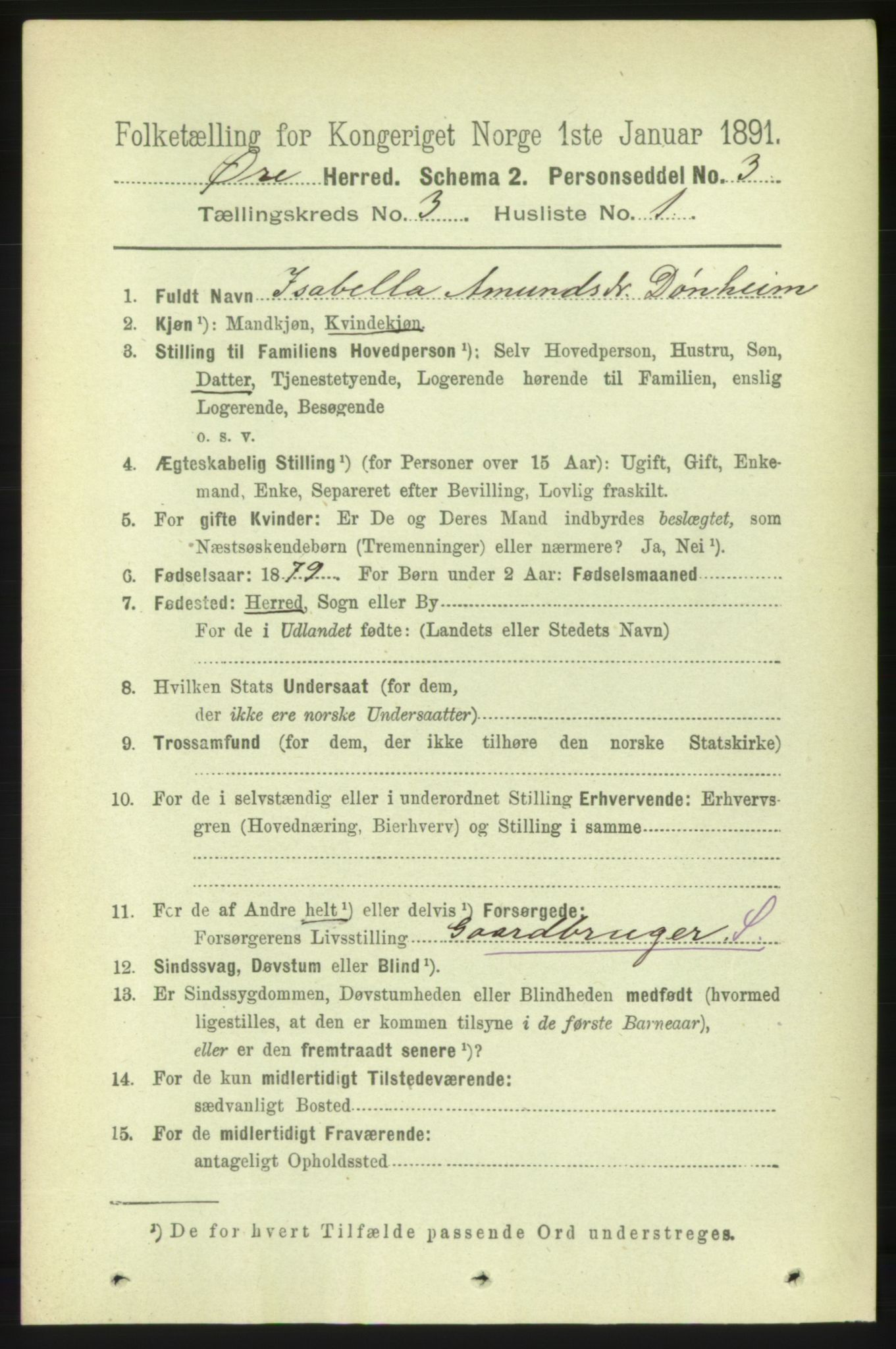 RA, 1891 census for 1558 Øre, 1891, p. 1087