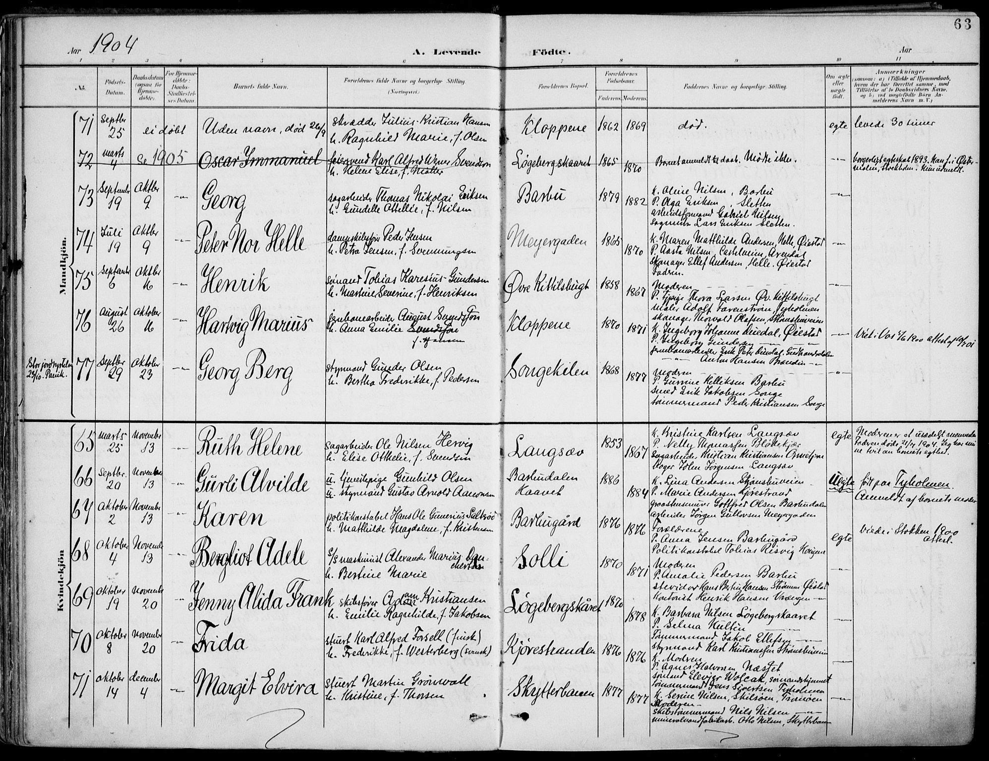 Barbu sokneprestkontor, AV/SAK-1111-0003/F/Fa/L0005: Parish register (official) no. A 5, 1899-1909, p. 63