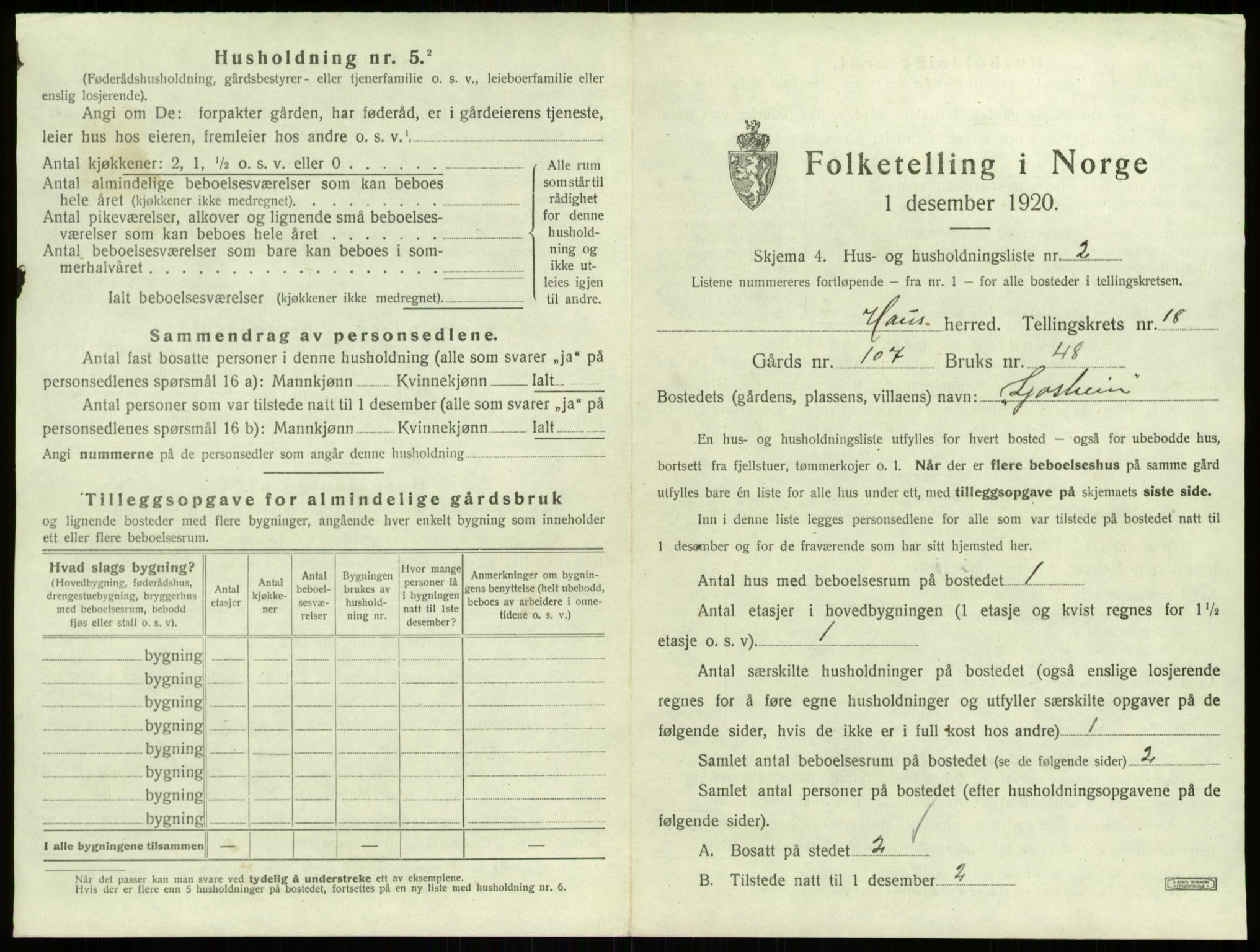 SAB, 1920 census for Haus, 1920, p. 1548