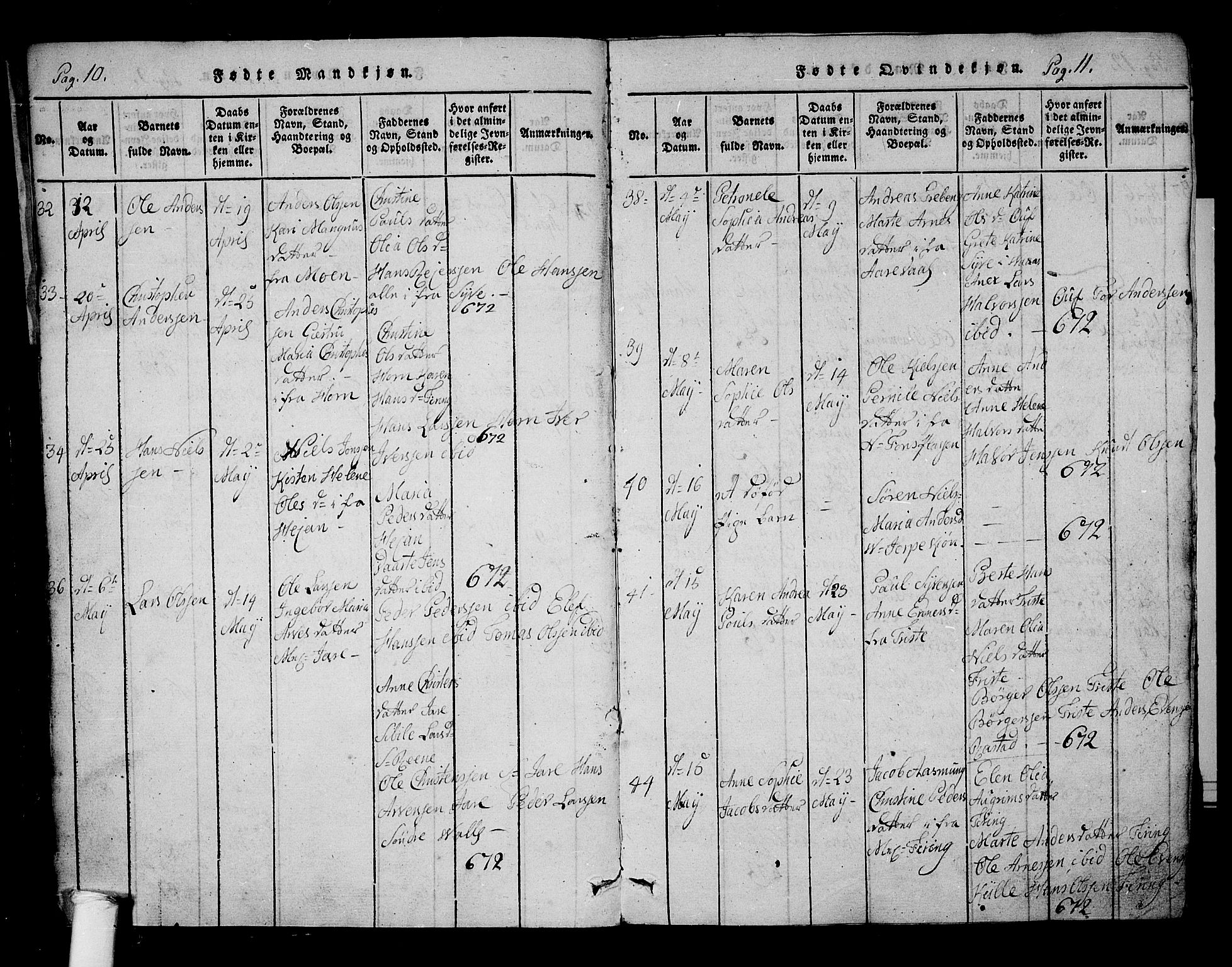 Ramnes kirkebøker, AV/SAKO-A-314/G/Ga/L0001: Parish register (copy) no. I 1, 1813-1847, p. 10-11