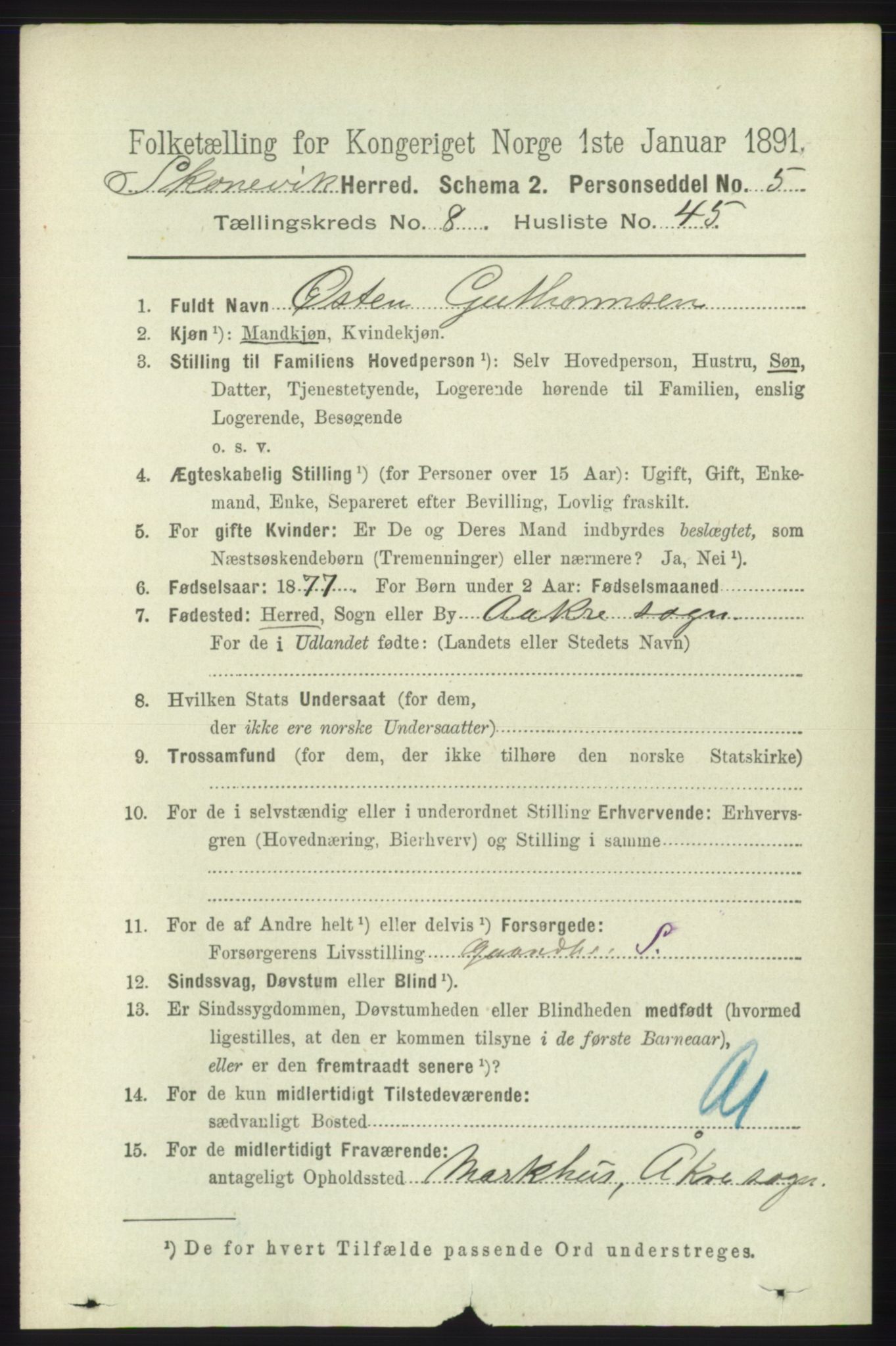 RA, 1891 census for 1212 Skånevik, 1891, p. 2464