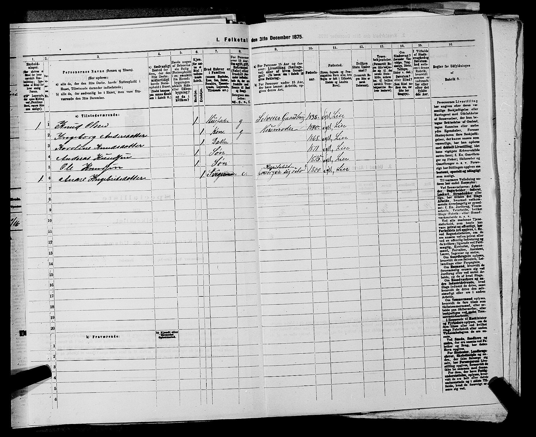 SAKO, 1875 census for 0626P Lier, 1875, p. 2292