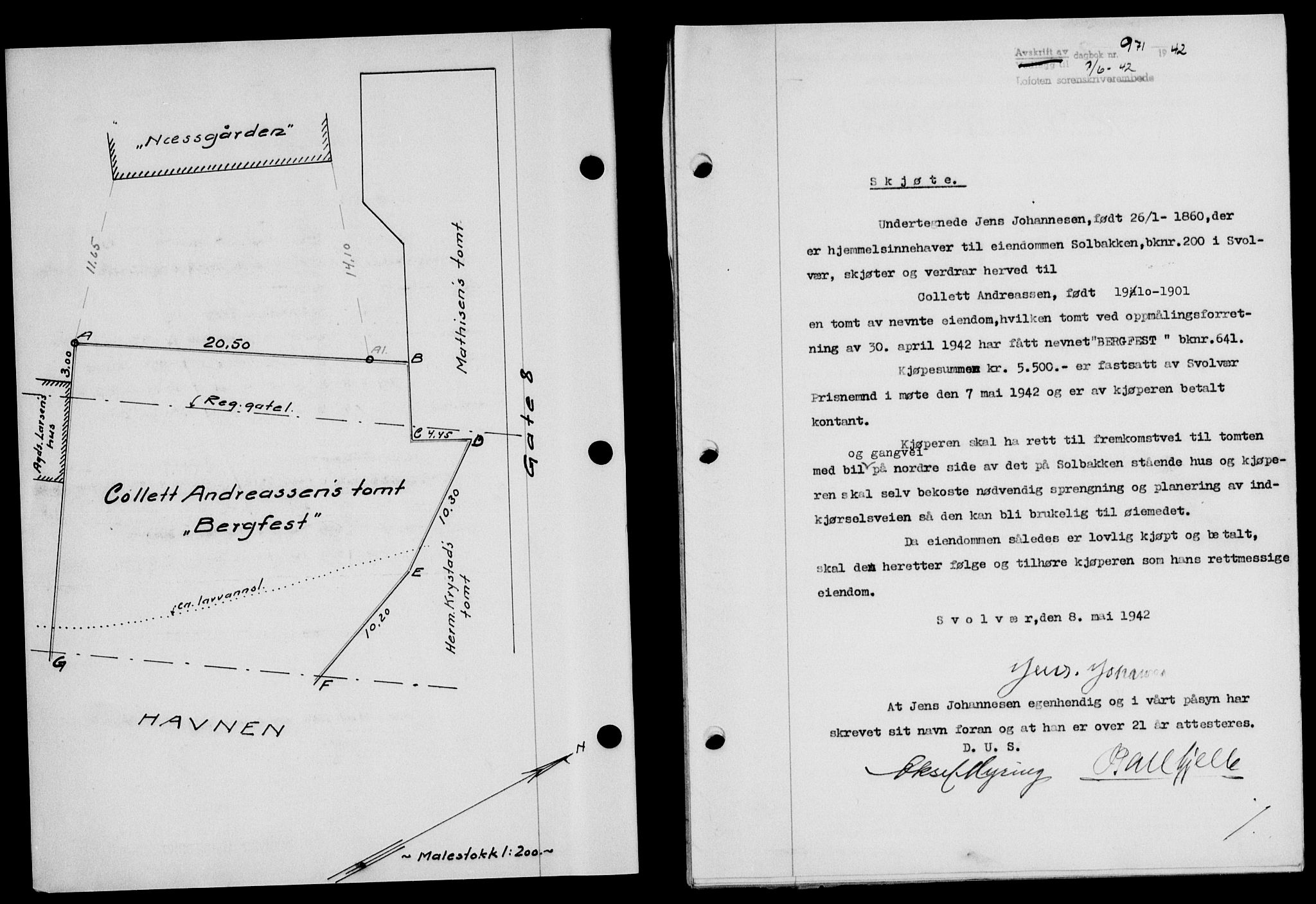 Lofoten sorenskriveri, SAT/A-0017/1/2/2C/L0010a: Mortgage book no. 10a, 1942-1943, Diary no: : 971/1942