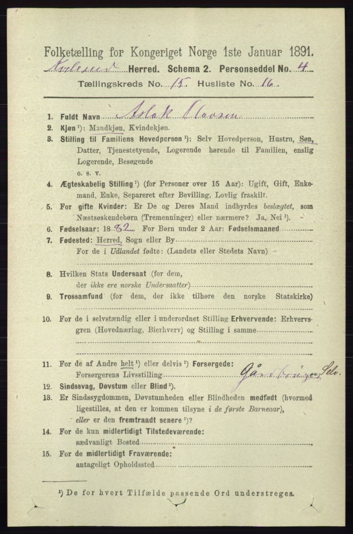 RA, 1891 census for 0829 Kviteseid, 1891, p. 3600