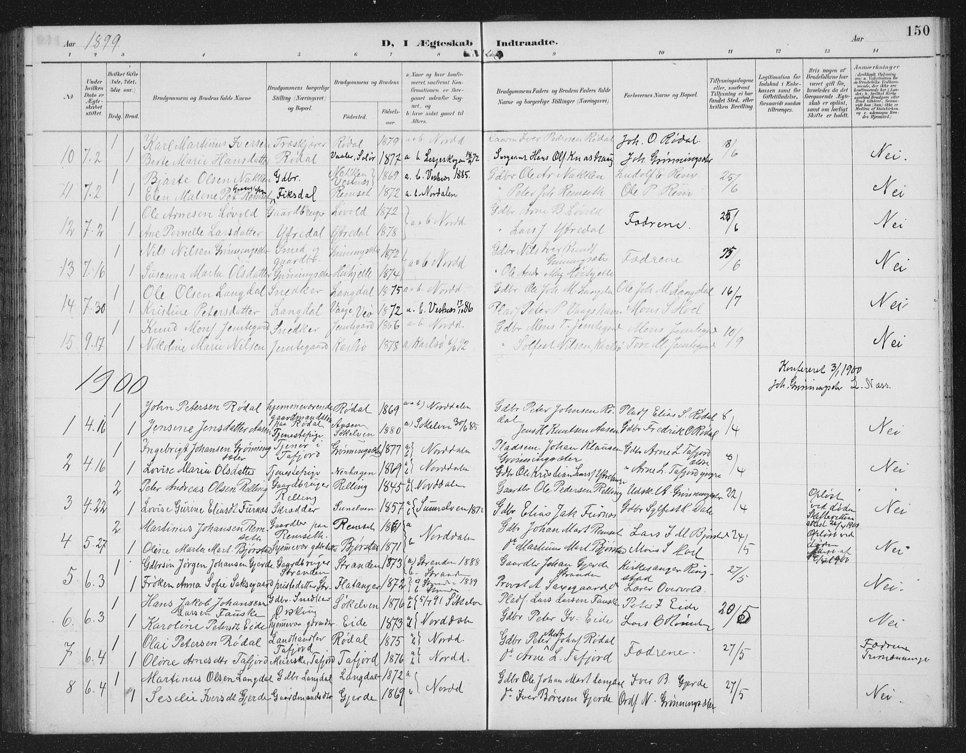 Ministerialprotokoller, klokkerbøker og fødselsregistre - Møre og Romsdal, SAT/A-1454/519/L0264: Parish register (copy) no. 519C05, 1892-1910, p. 150