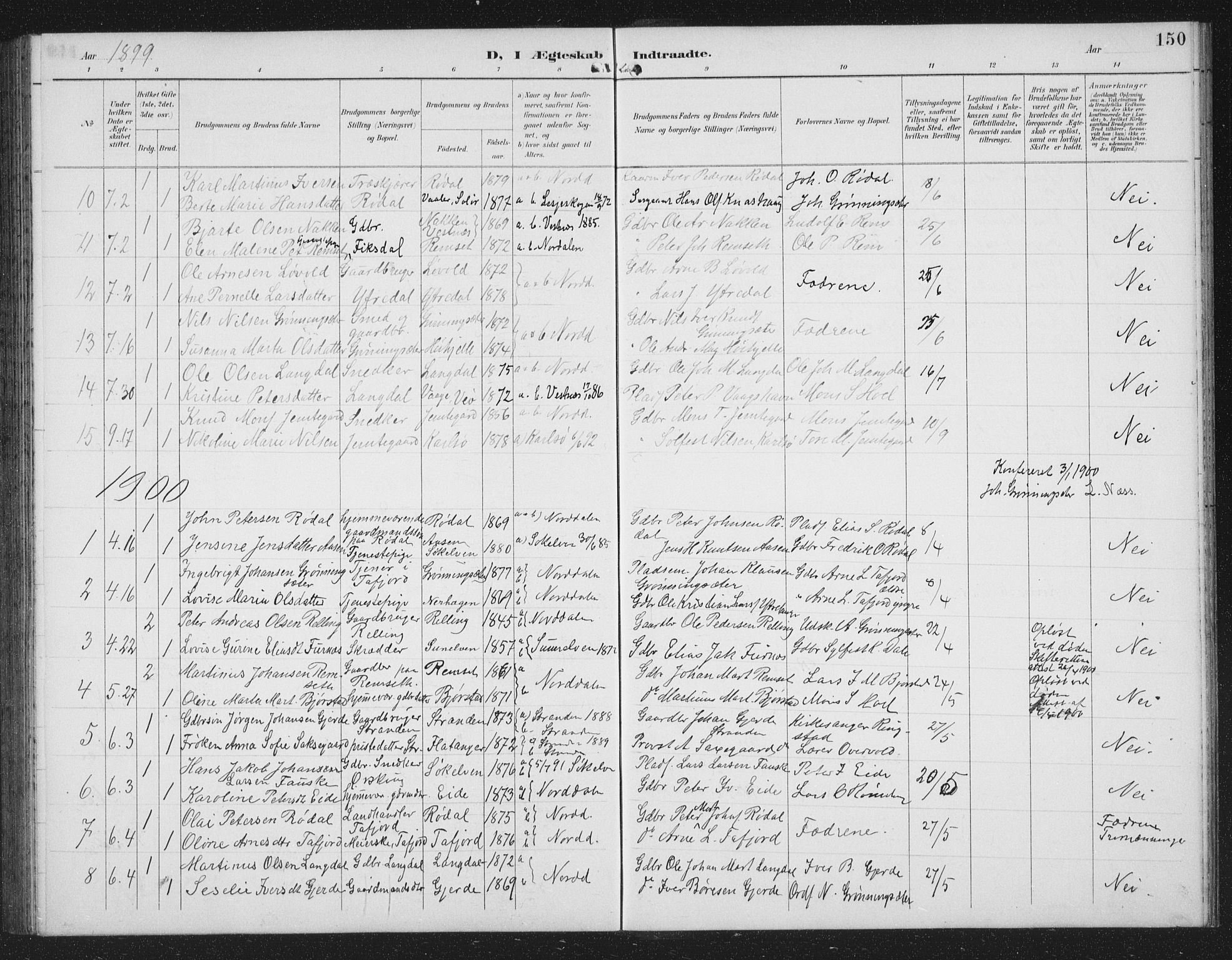 Ministerialprotokoller, klokkerbøker og fødselsregistre - Møre og Romsdal, AV/SAT-A-1454/519/L0264: Parish register (copy) no. 519C05, 1892-1910, p. 150