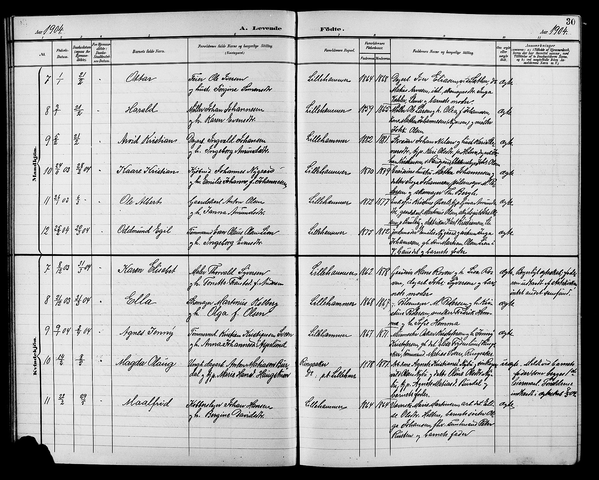 Lillehammer prestekontor, AV/SAH-PREST-088/H/Ha/Hab/L0001: Parish register (copy) no. 1, 1901-1913, p. 30