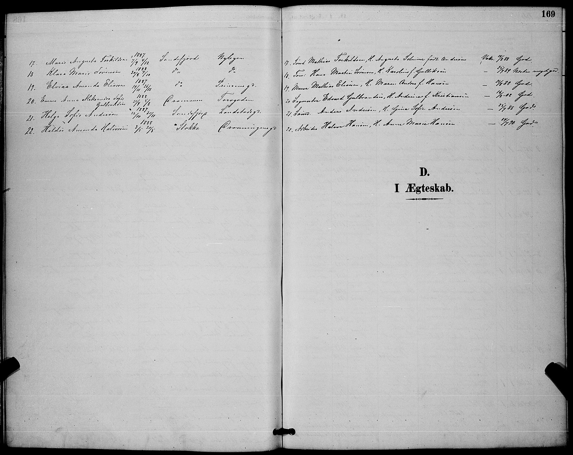 Sandefjord kirkebøker, AV/SAKO-A-315/G/Ga/L0001: Parish register (copy) no. 1, 1885-1903, p. 169