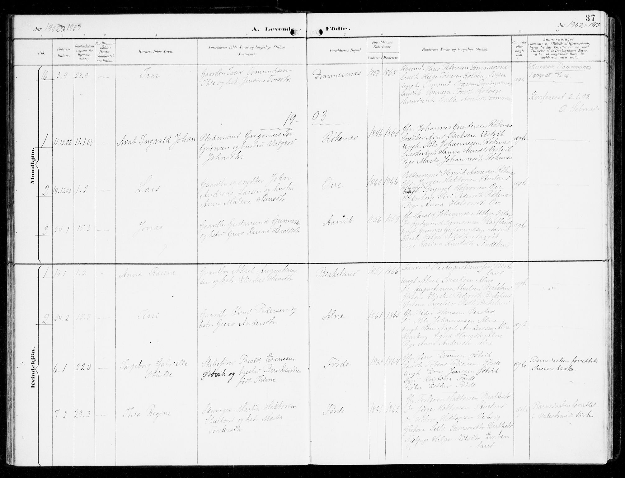 Sveio Sokneprestembete, AV/SAB-A-78501/H/Haa: Parish register (official) no. D 2, 1894-1916, p. 37