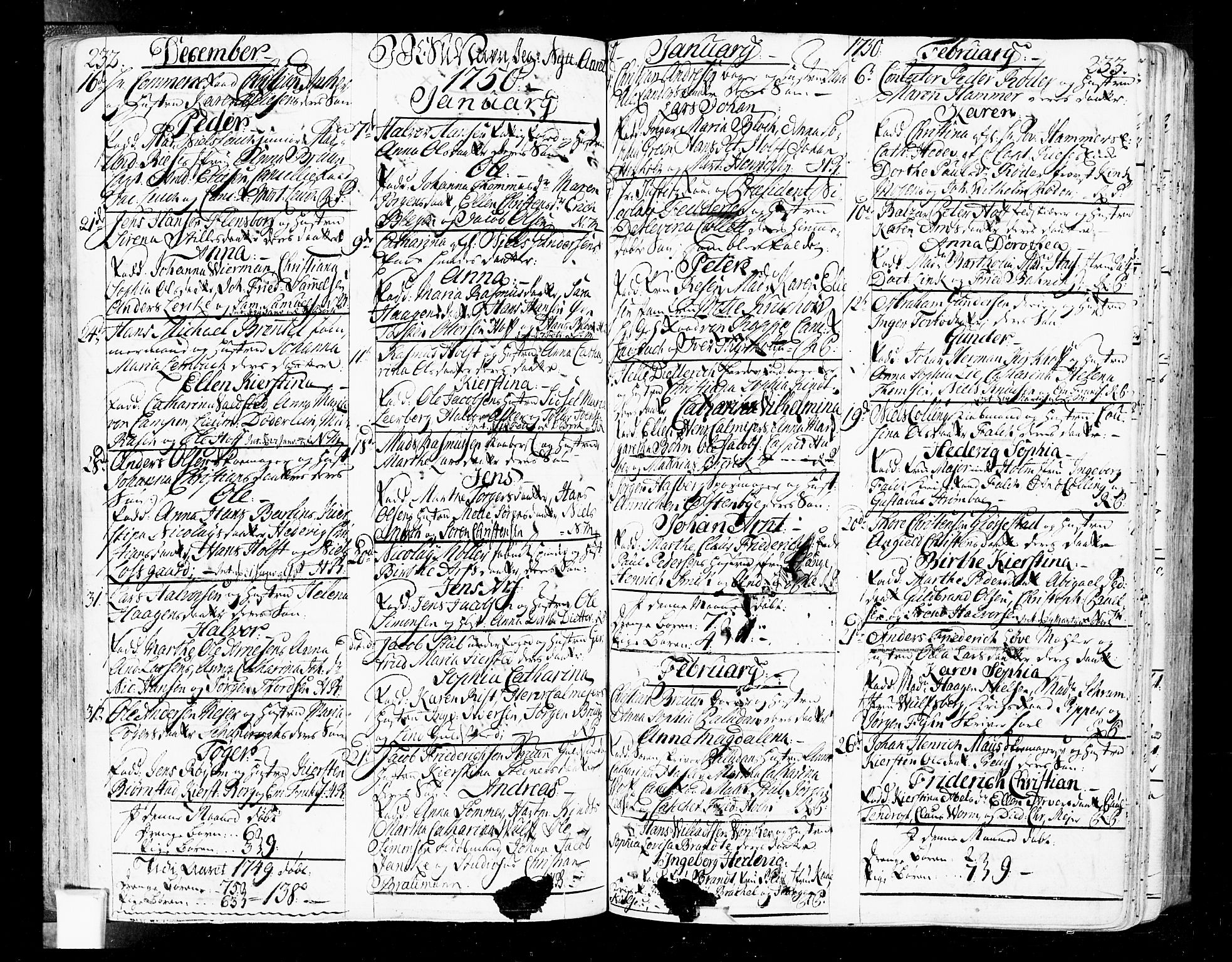 Oslo domkirke Kirkebøker, SAO/A-10752/F/Fa/L0004: Parish register (official) no. 4, 1743-1786, p. 232-233