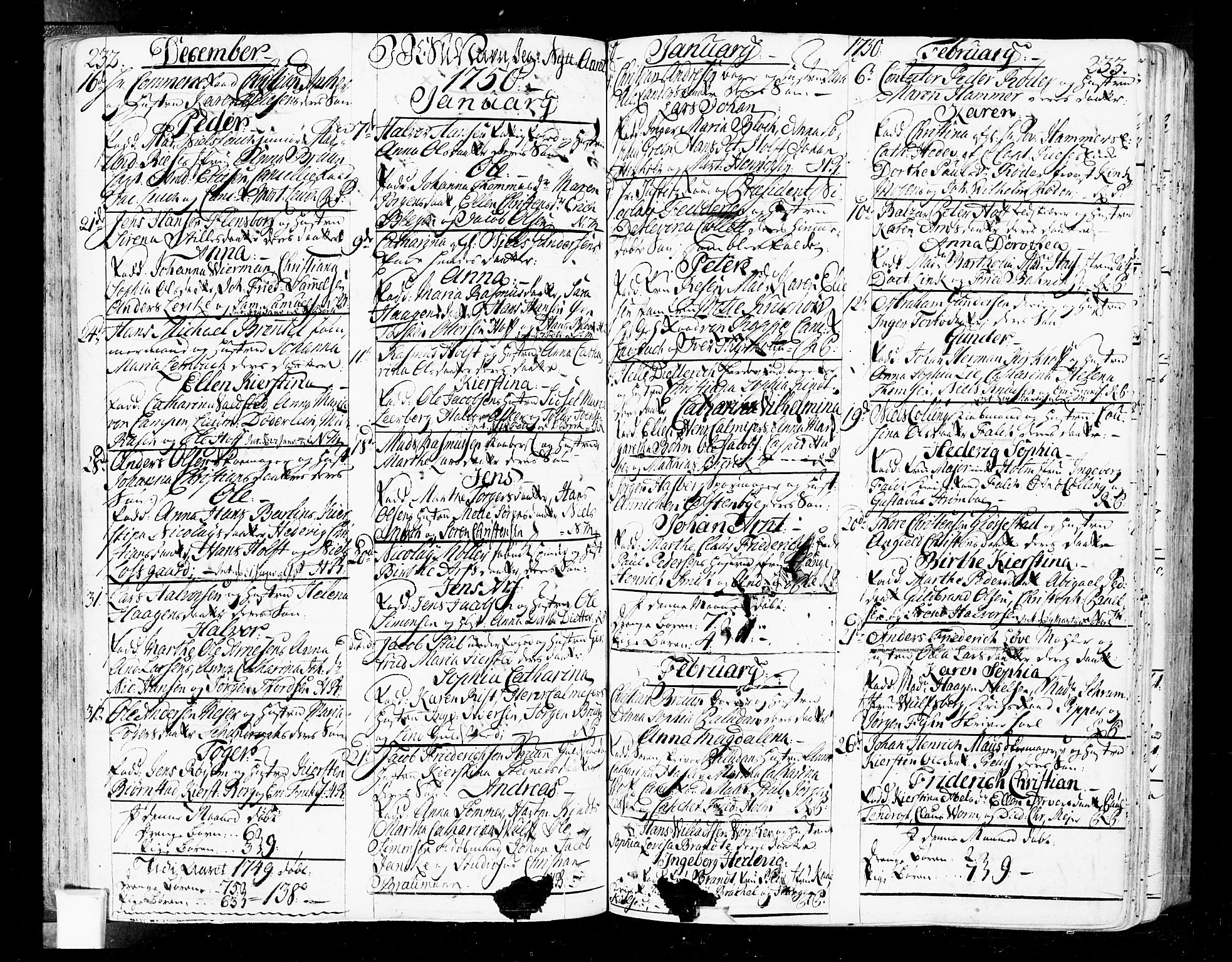 Oslo domkirke Kirkebøker, AV/SAO-A-10752/F/Fa/L0004: Parish register (official) no. 4, 1743-1786, p. 232-233