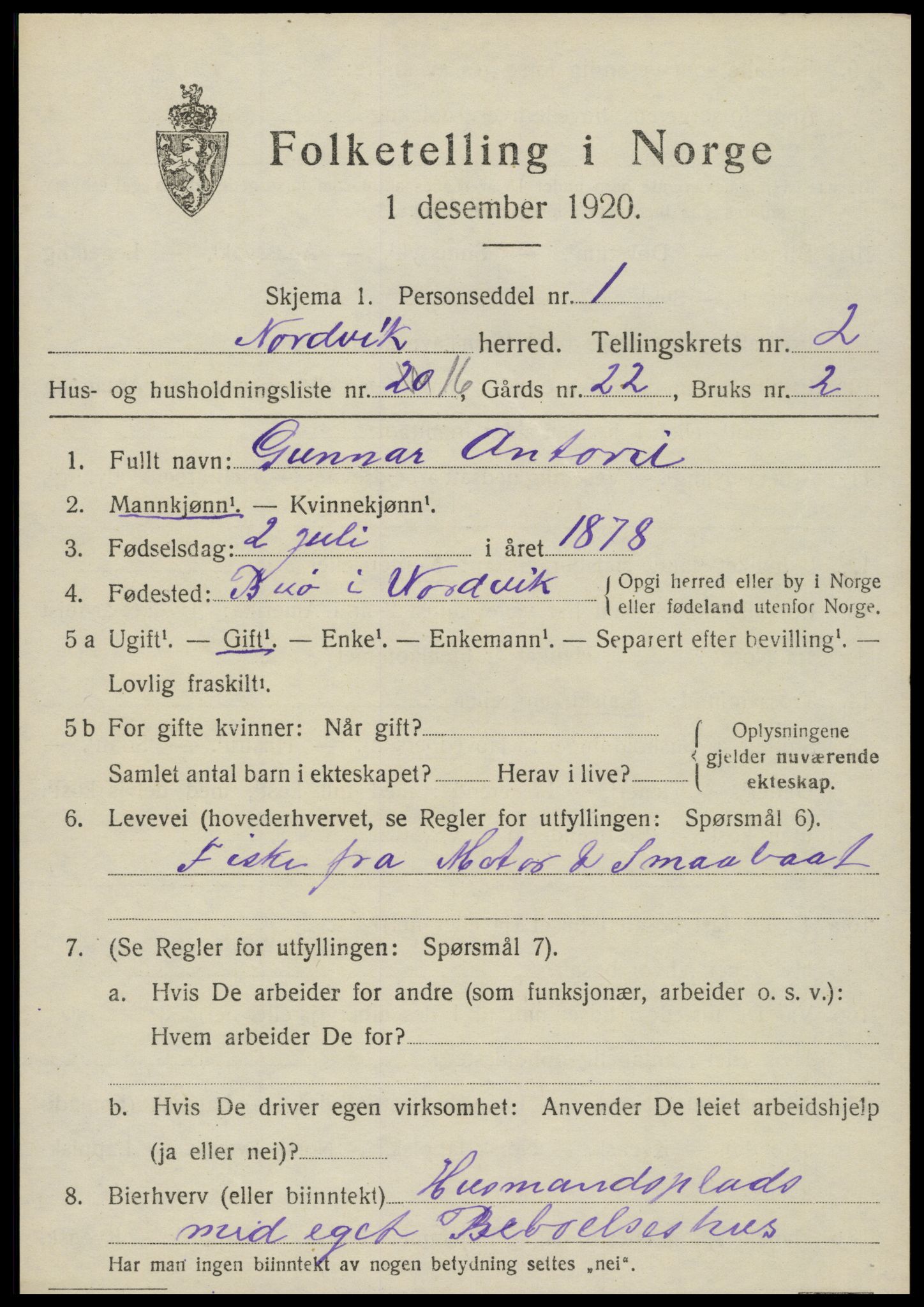 SAT, 1920 census for Nordvik, 1920, p. 1250