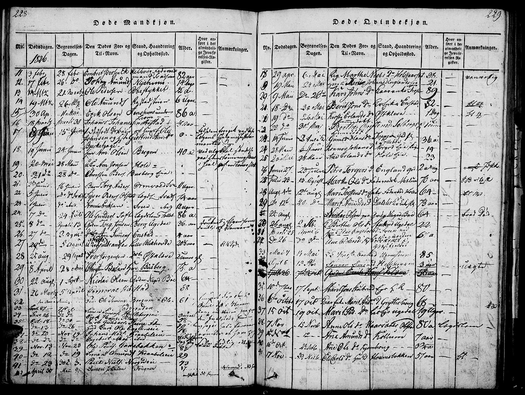 Gausdal prestekontor, SAH/PREST-090/H/Ha/Haa/L0005: Parish register (official) no. 5, 1817-1829, p. 228-229