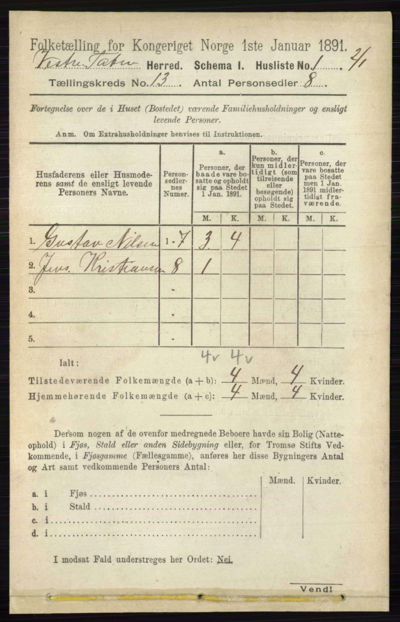 RA, 1891 census for 0529 Vestre Toten, 1891, p. 7701