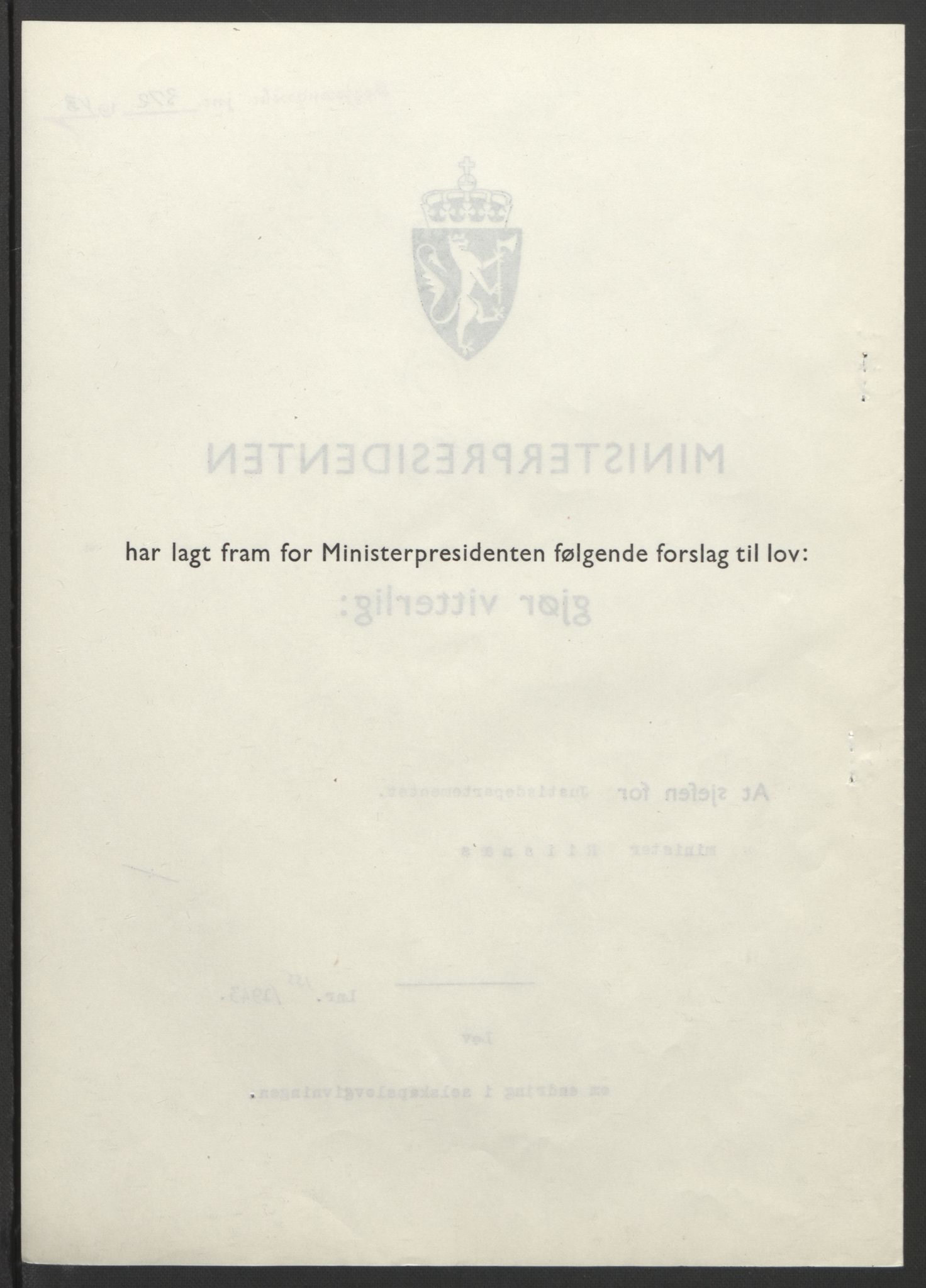 NS-administrasjonen 1940-1945 (Statsrådsekretariatet, de kommisariske statsråder mm), RA/S-4279/D/Db/L0099: Lover, 1943, p. 736