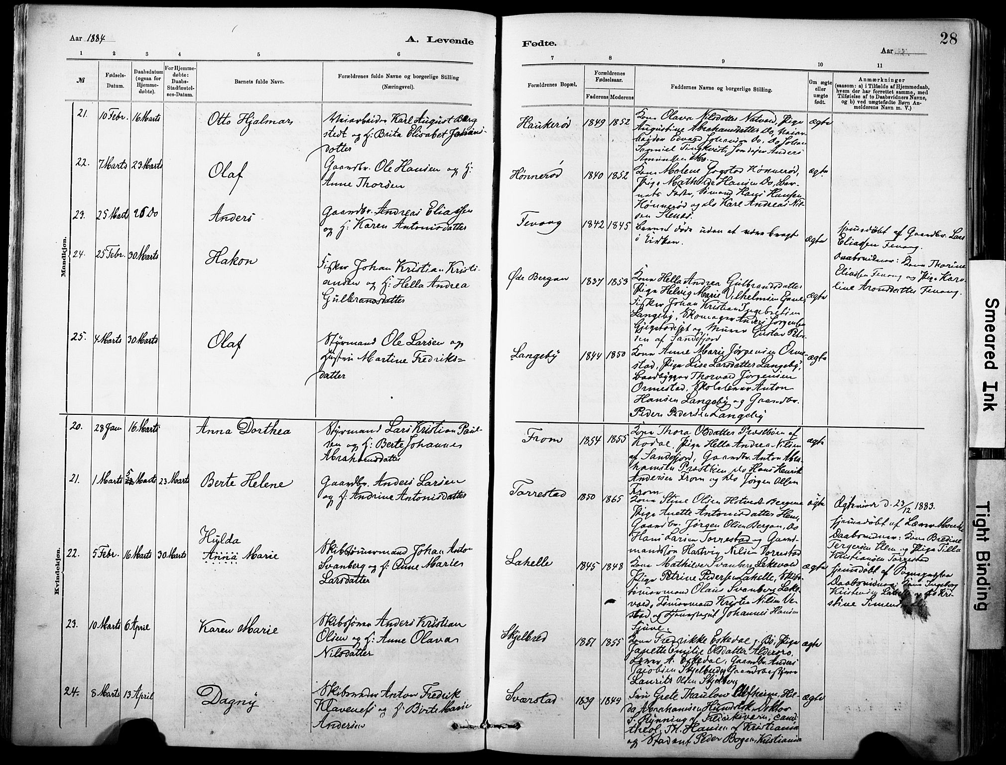 Sandar kirkebøker, SAKO/A-243/F/Fa/L0012: Parish register (official) no. 12, 1883-1895, p. 28