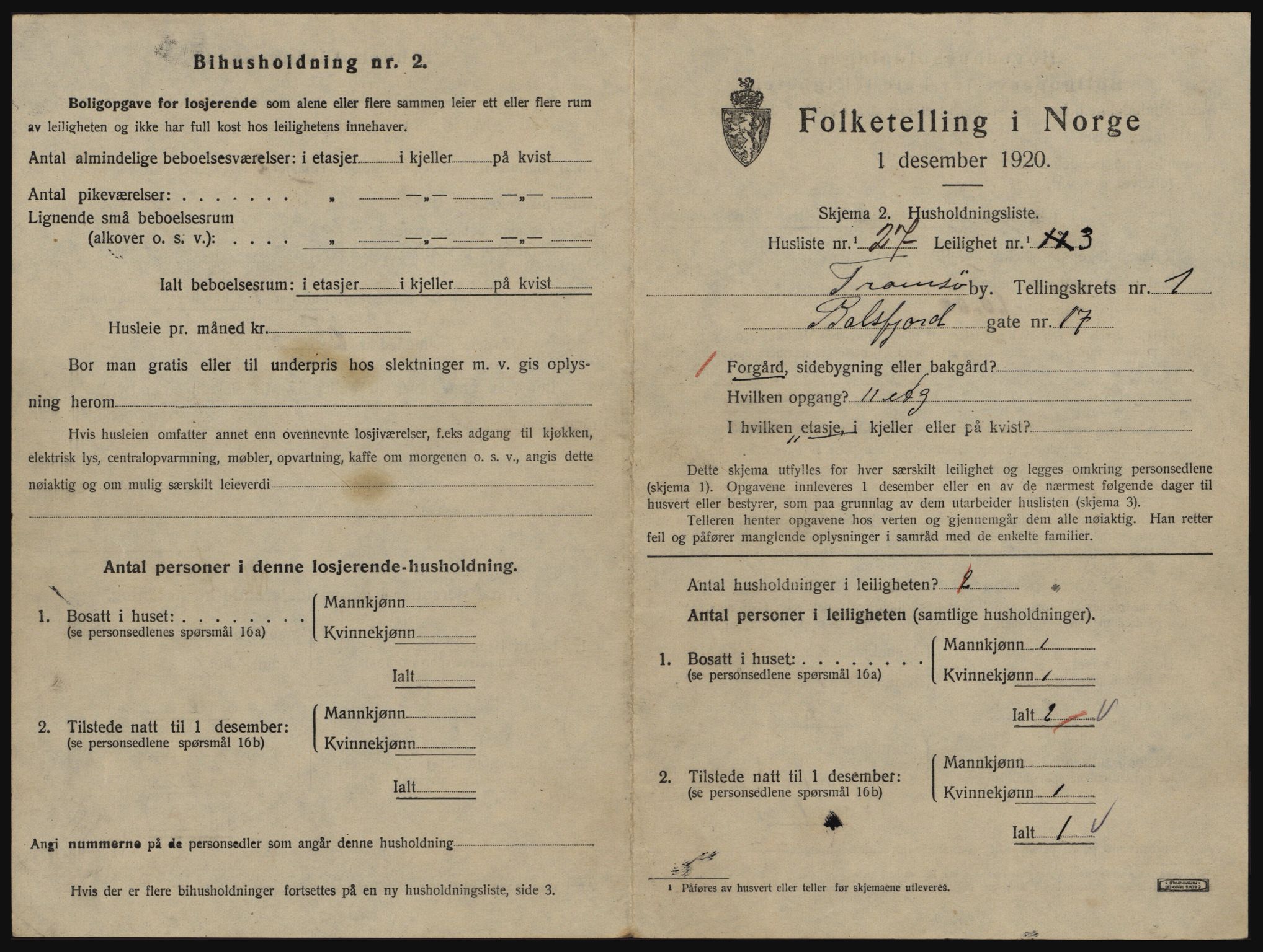 SATØ, 1920 census for Tromsø, 1920, p. 2495