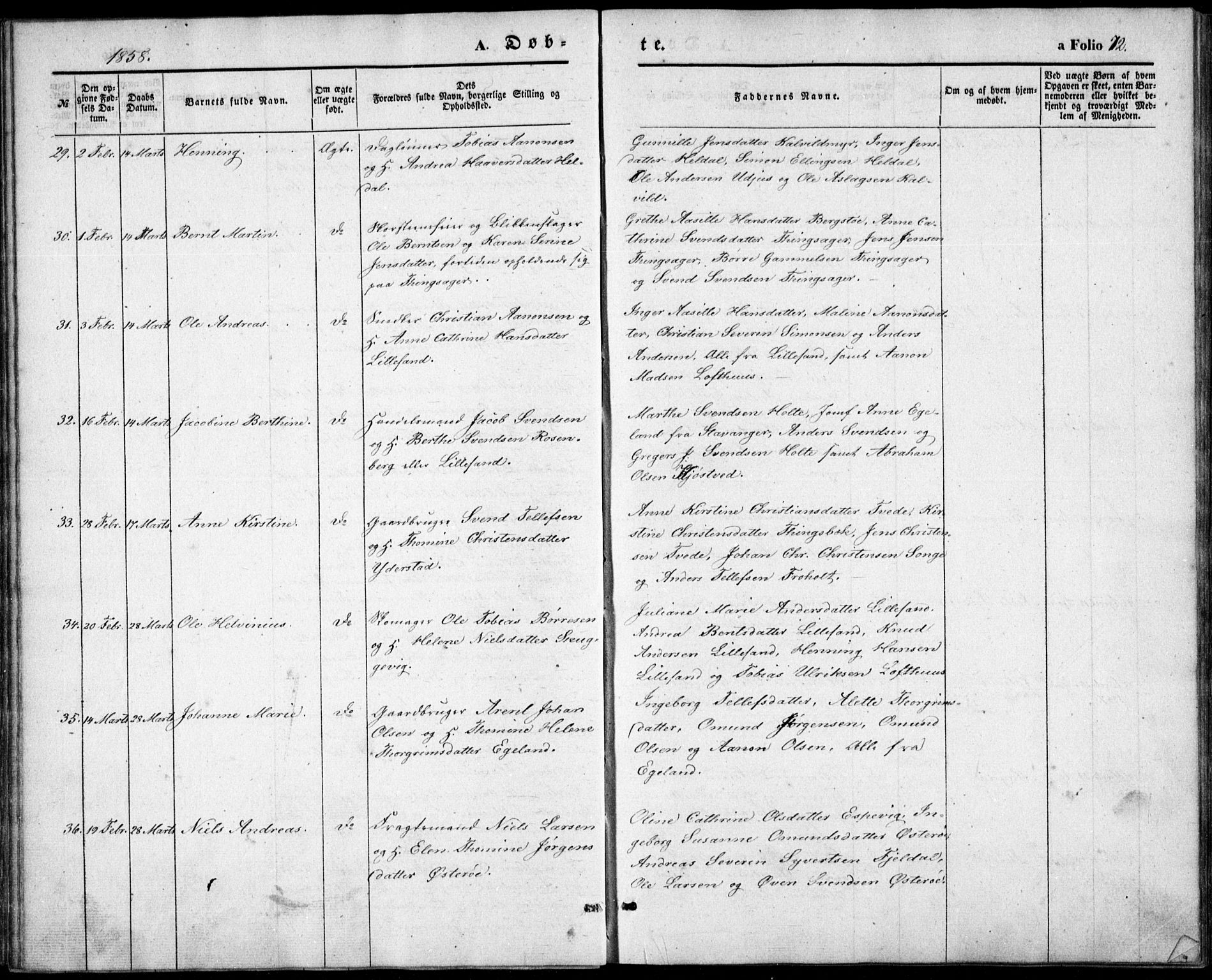 Vestre Moland sokneprestkontor, AV/SAK-1111-0046/F/Fb/Fbb/L0003: Parish register (copy) no. B 3, 1851-1861, p. 72