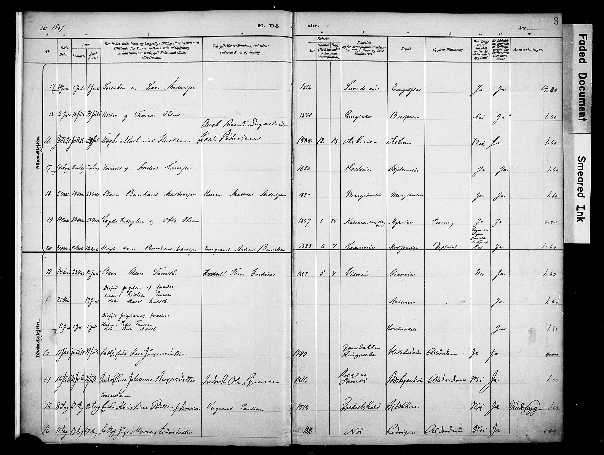 Nes prestekontor, Hedmark, AV/SAH-PREST-020/K/Ka/L0011: Parish register (official) no. 11, 1887-1905, p. 3