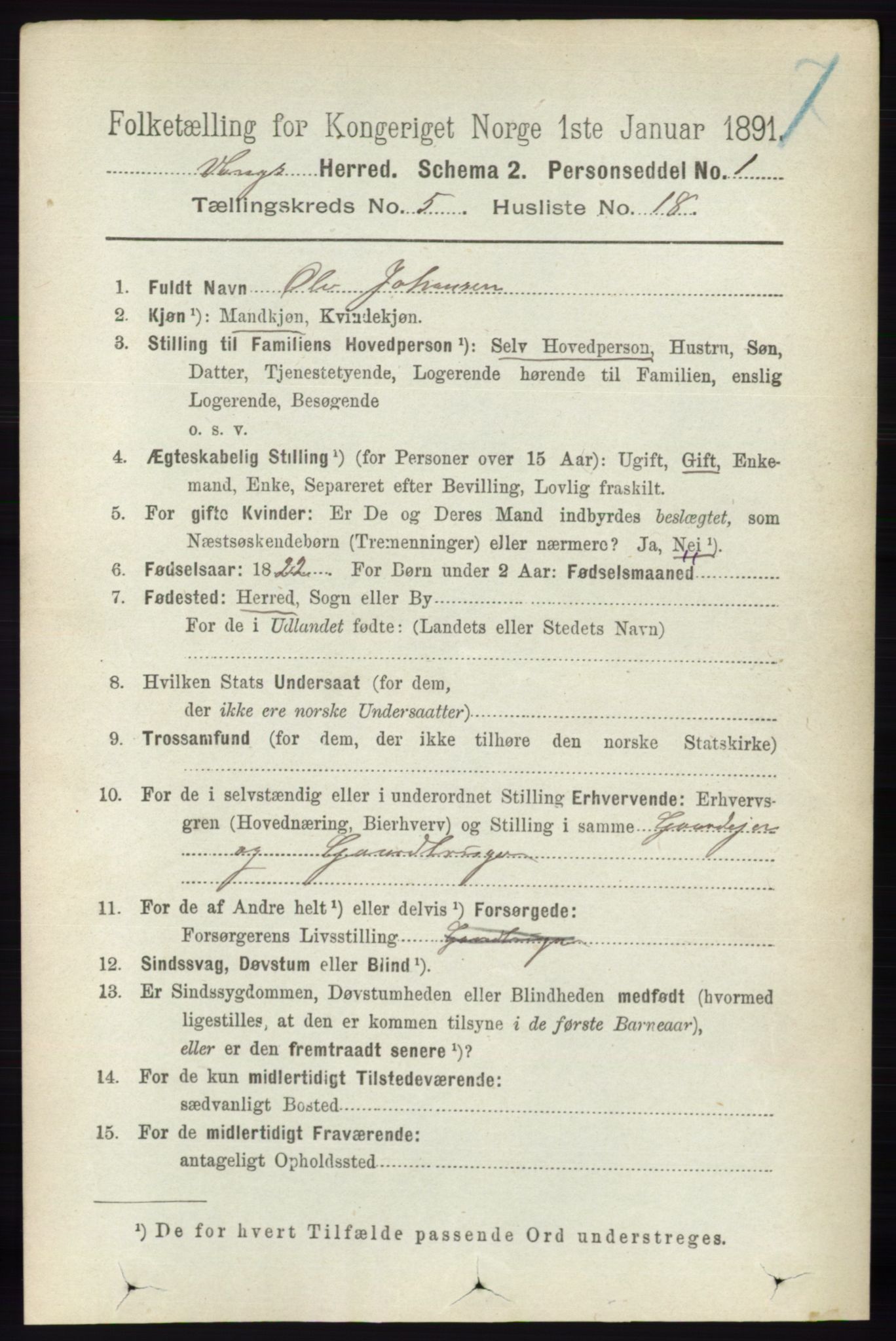 RA, 1891 census for 0414 Vang, 1891, p. 3593