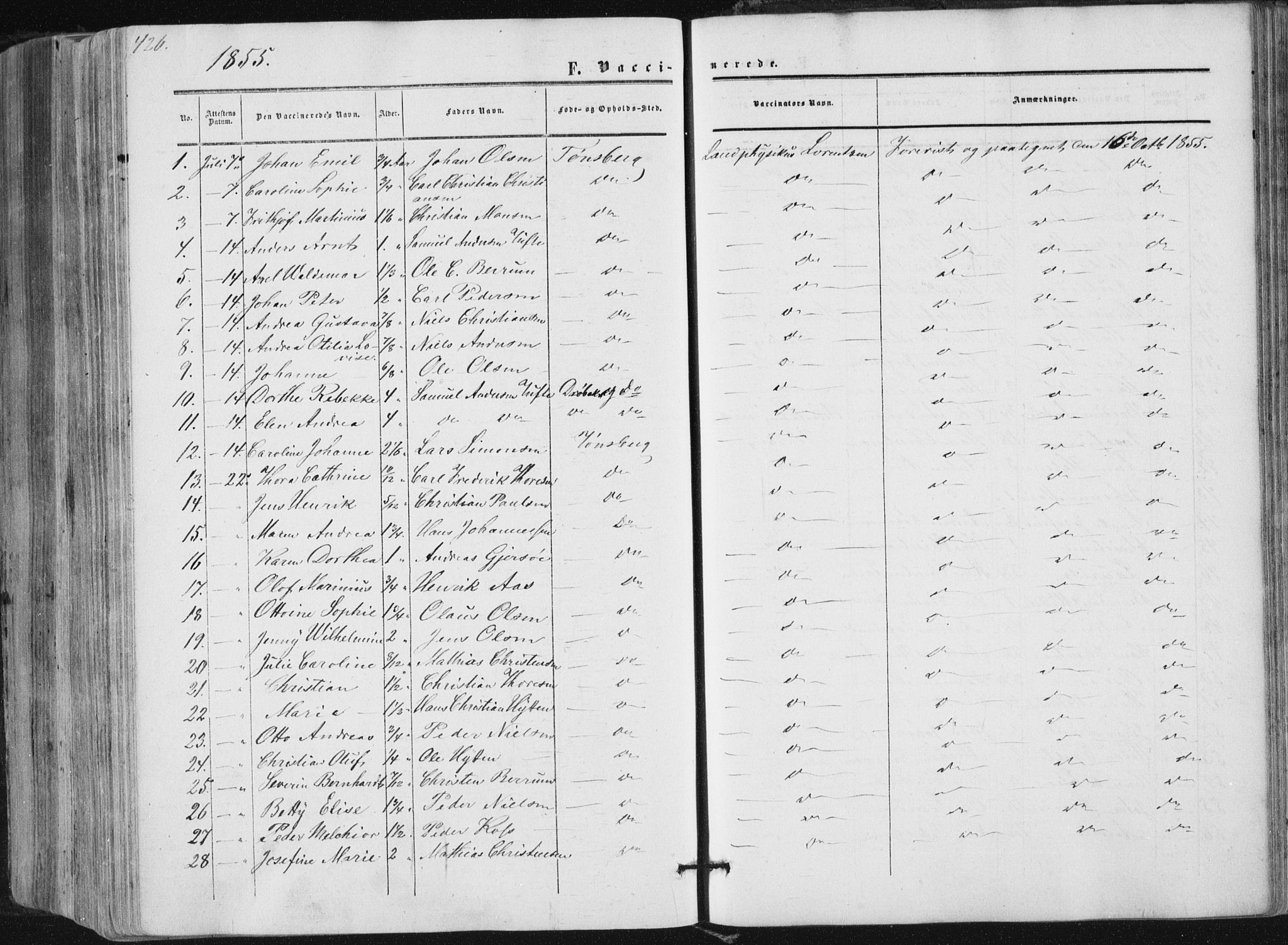 Tønsberg kirkebøker, AV/SAKO-A-330/F/Fa/L0008: Parish register (official) no. I 8, 1855-1864, p. 426