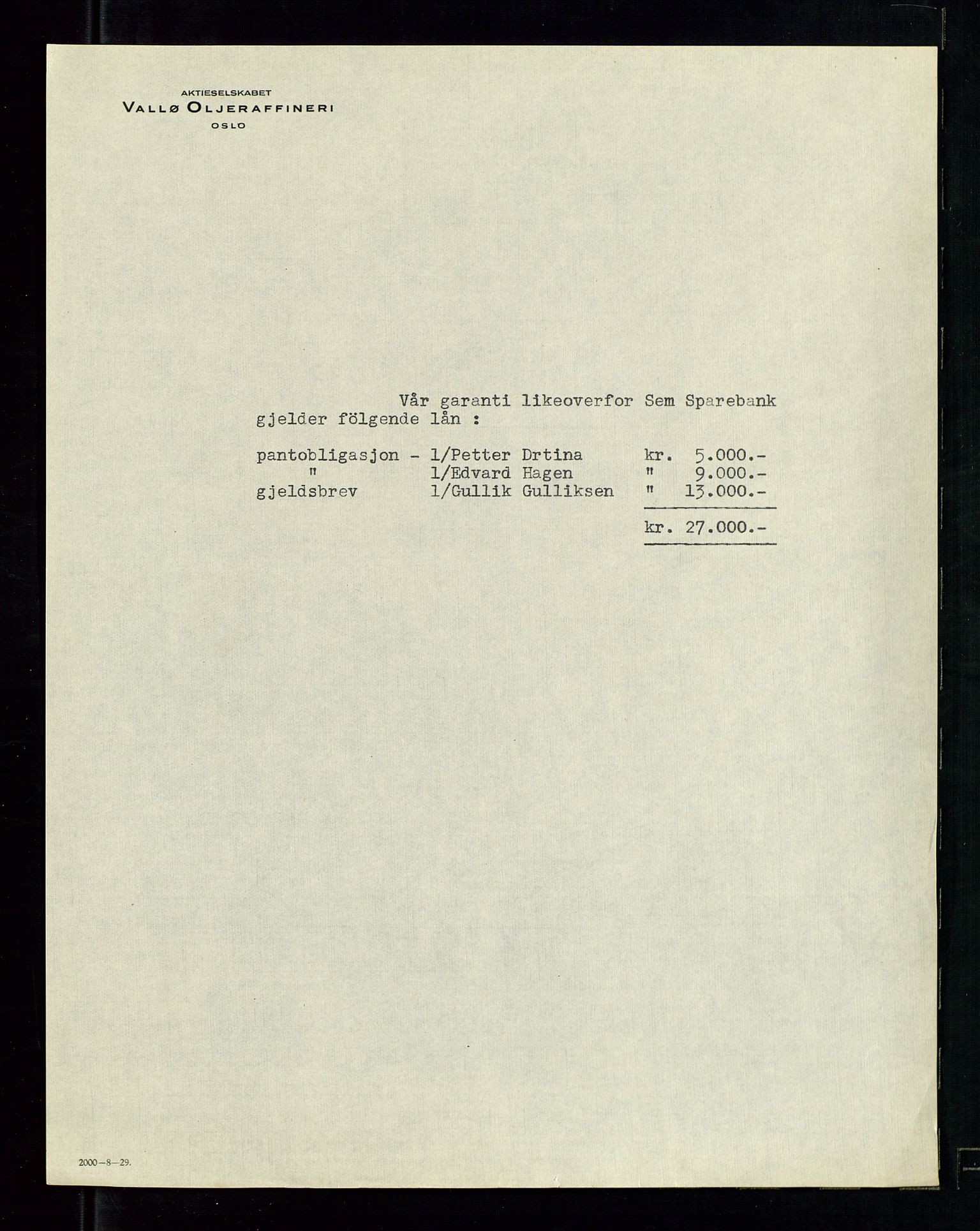 Pa 1536 - Esso Norge as, Vallø Oljeraffineri og lager, AV/SAST-A-101956/A/Aa/L0002: Vallø Oljeraffineri ordinær og ekstraordinær generalforsamling 1934. Ordinær generalforsamling Vallø Oljeraffineri, Norsk Amerikansk Petroleuns co., Vestlandske Petroleums co. 1935., 1934-1935, p. 9