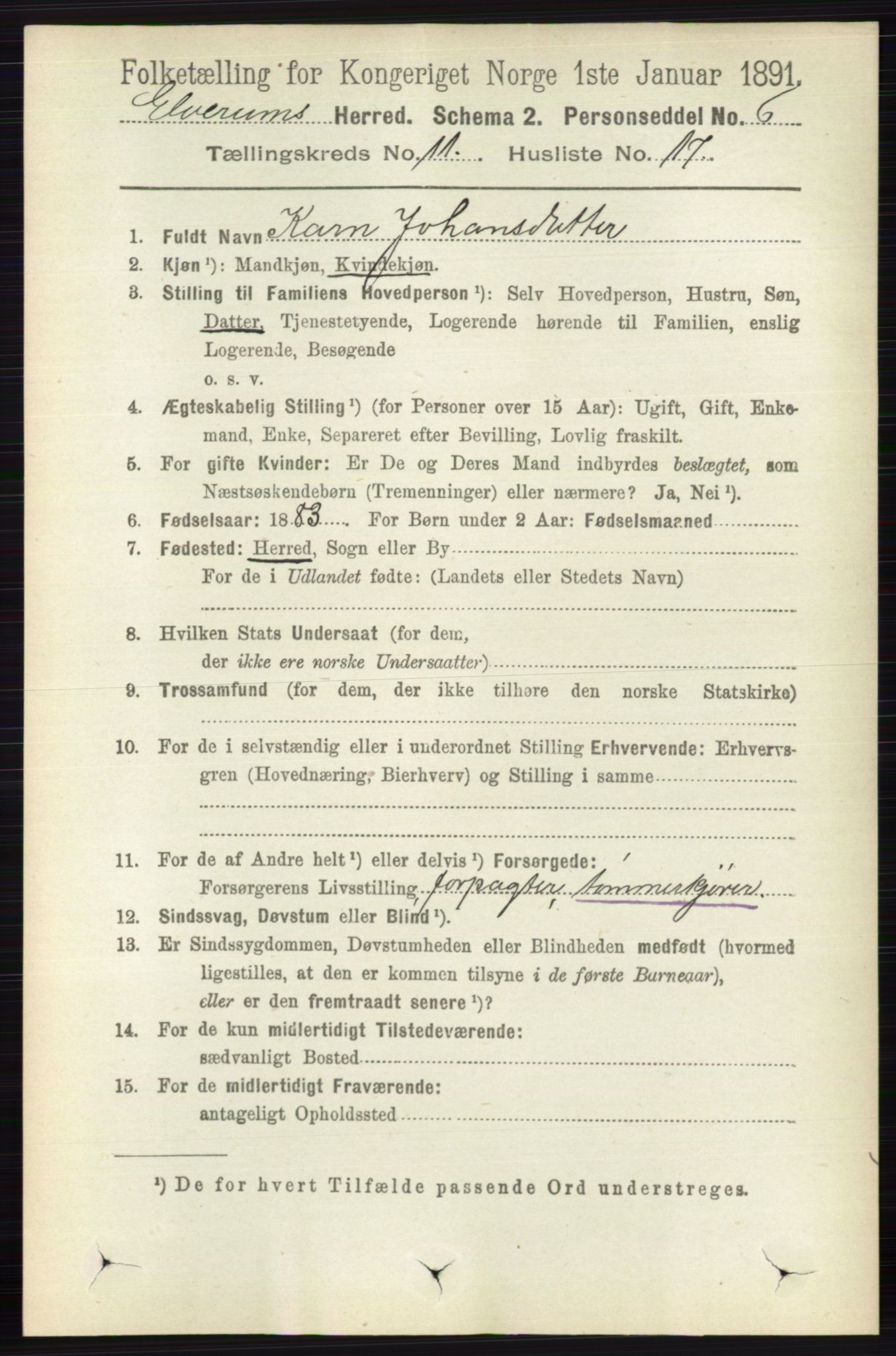 RA, 1891 census for 0427 Elverum, 1891, p. 9138