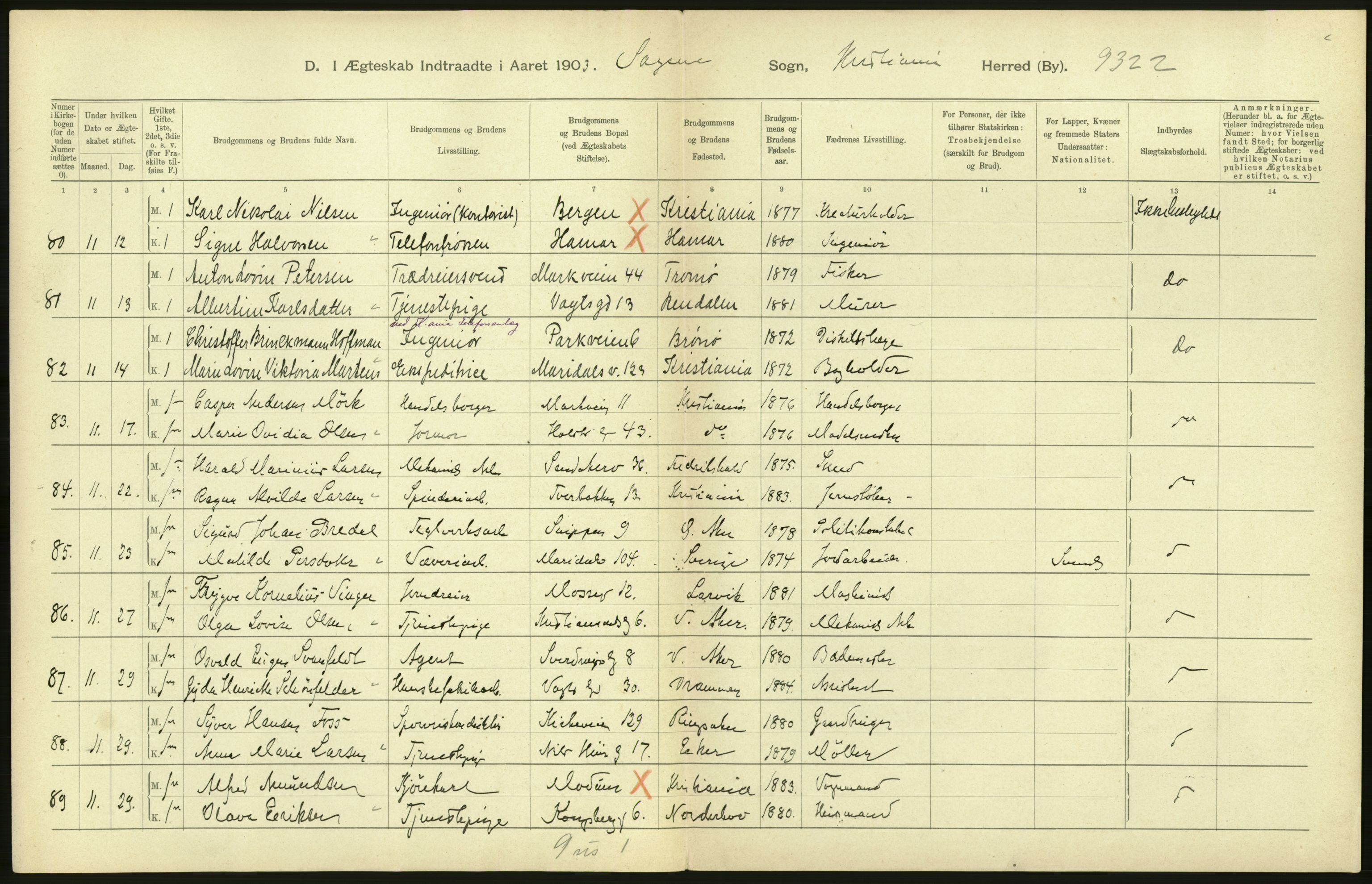 Statistisk sentralbyrå, Sosiodemografiske emner, Befolkning, AV/RA-S-2228/D/Df/Dfa/Dfaa/L0004: Kristiania: Gifte, døde, 1903, p. 576