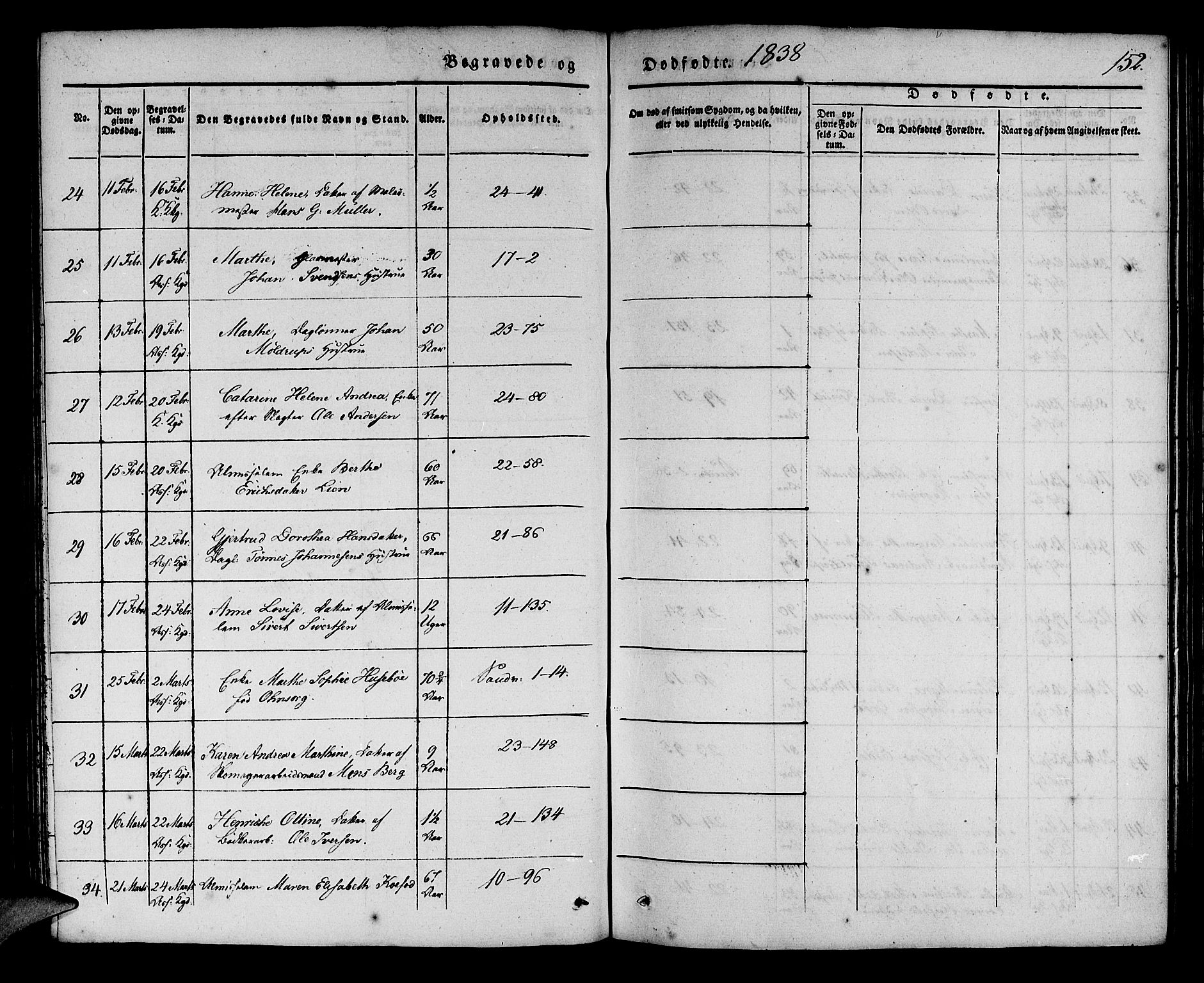 Korskirken sokneprestembete, AV/SAB-A-76101/H/Haa/L0043: Parish register (official) no. E 1, 1834-1848, p. 152